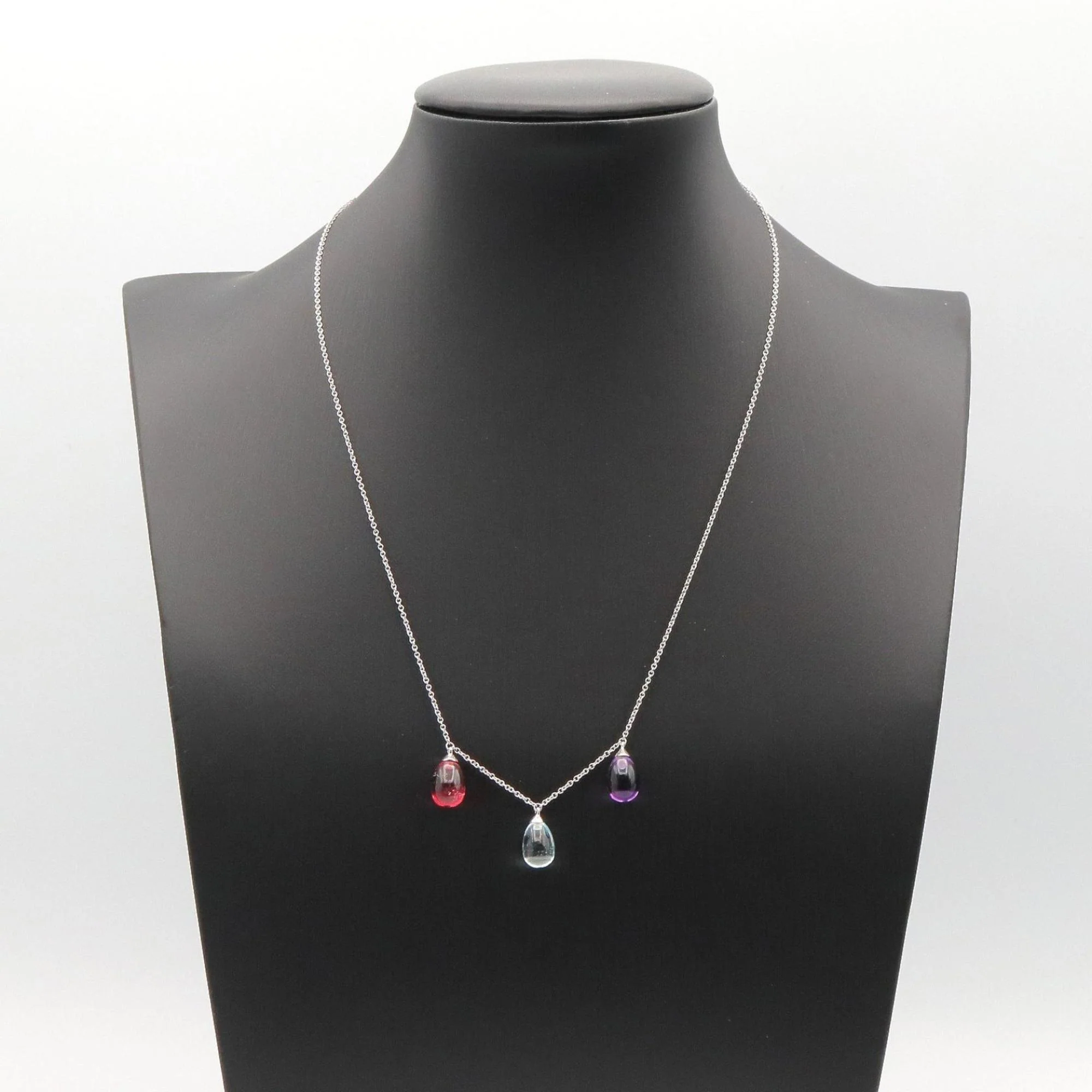 Pendant Necklace 18K White Gold with Amethyst Aquamarine and Tourmaline - Image 6