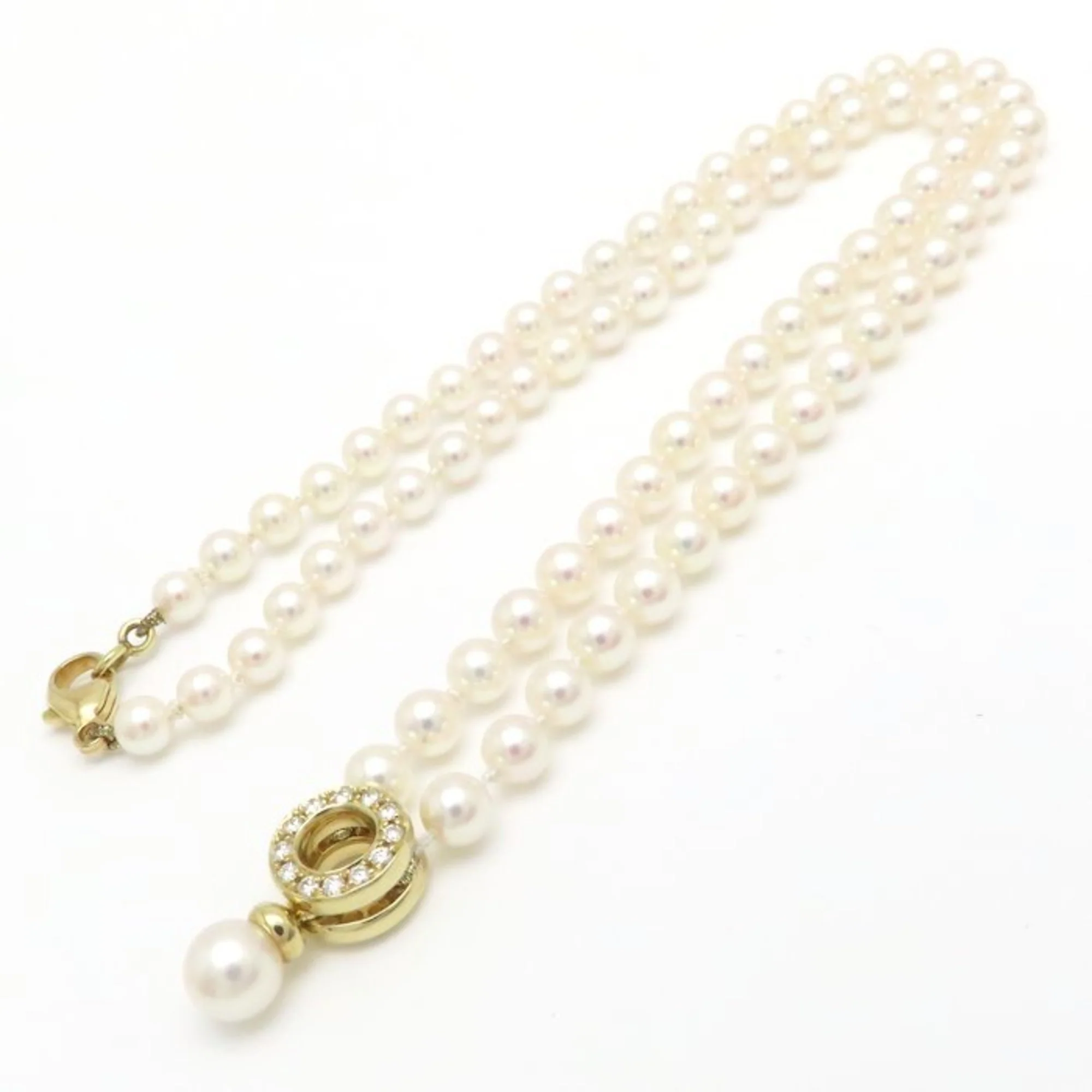 Pendant Necklace 18K Yellow Gold Pearl and Diamond - Image 4