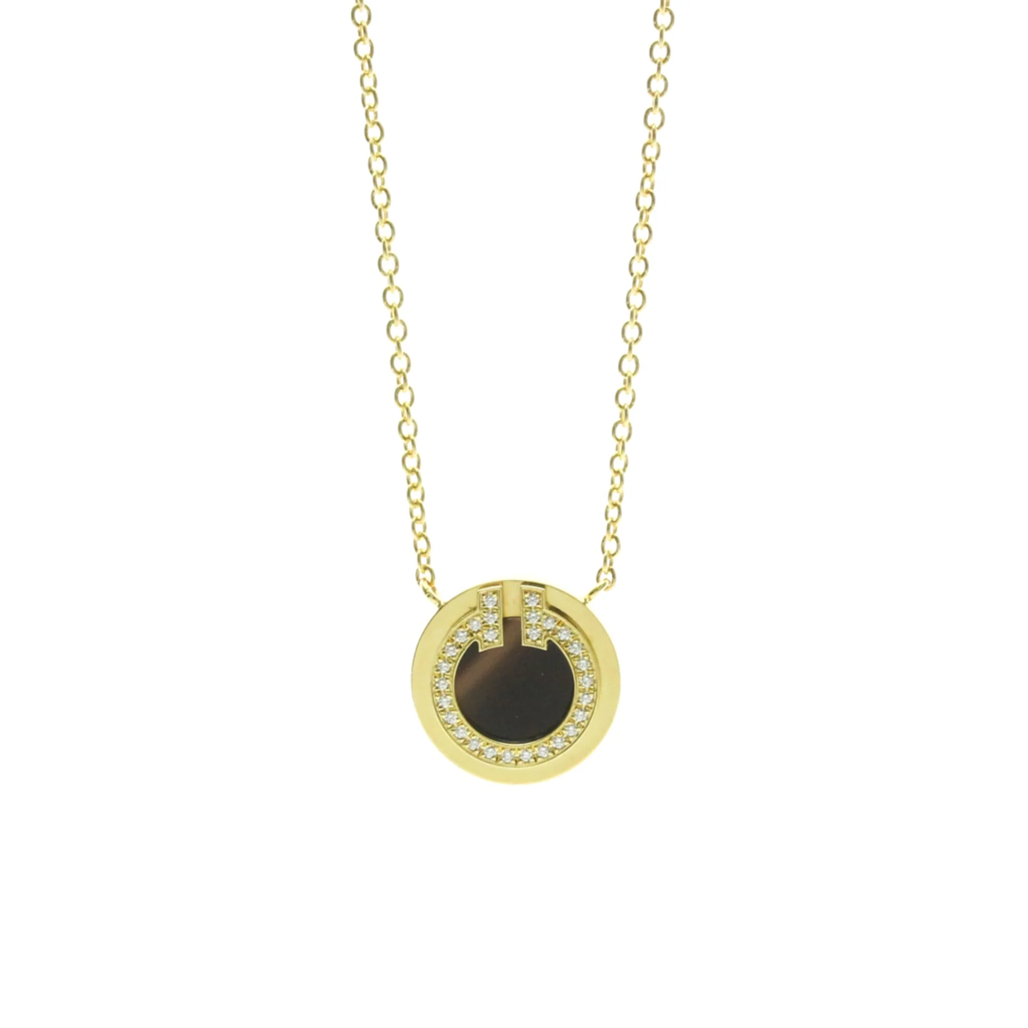 Pendant Necklace 18K Yellow Gold with Diamond and Onyx