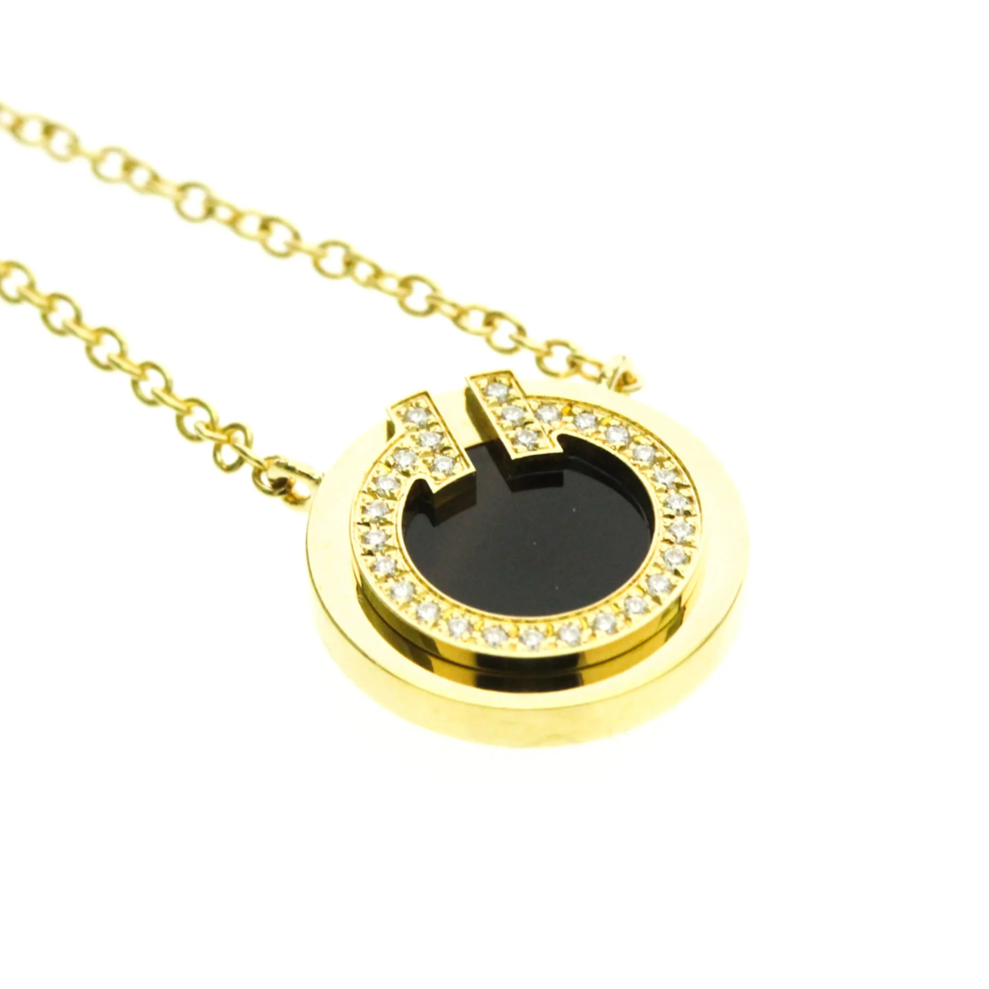 Pendant Necklace 18K Yellow Gold with Diamond and Onyx - Image 7