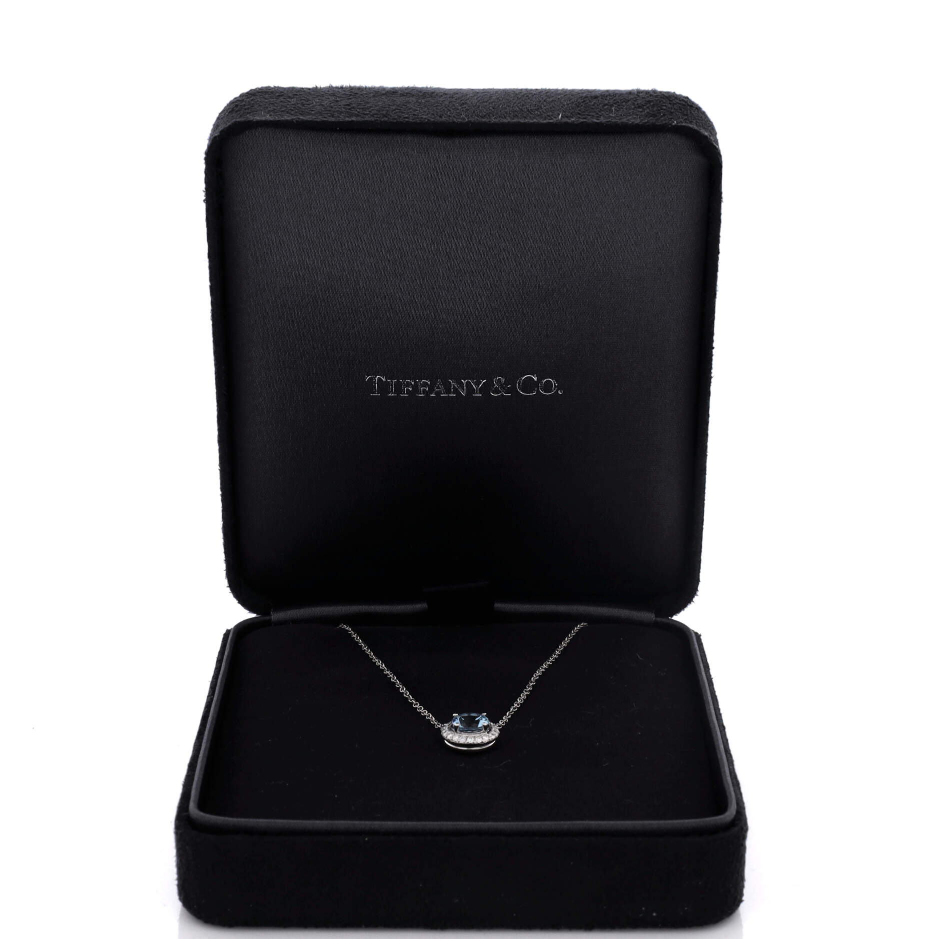 Soleste Round Pendant Necklace Platinum with Diamonds and Aquamarine - Image 2