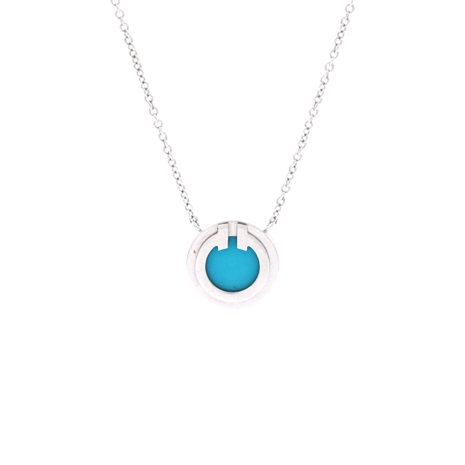 T Circle Pendant Necklace 18K White Gold with Turquoise Small