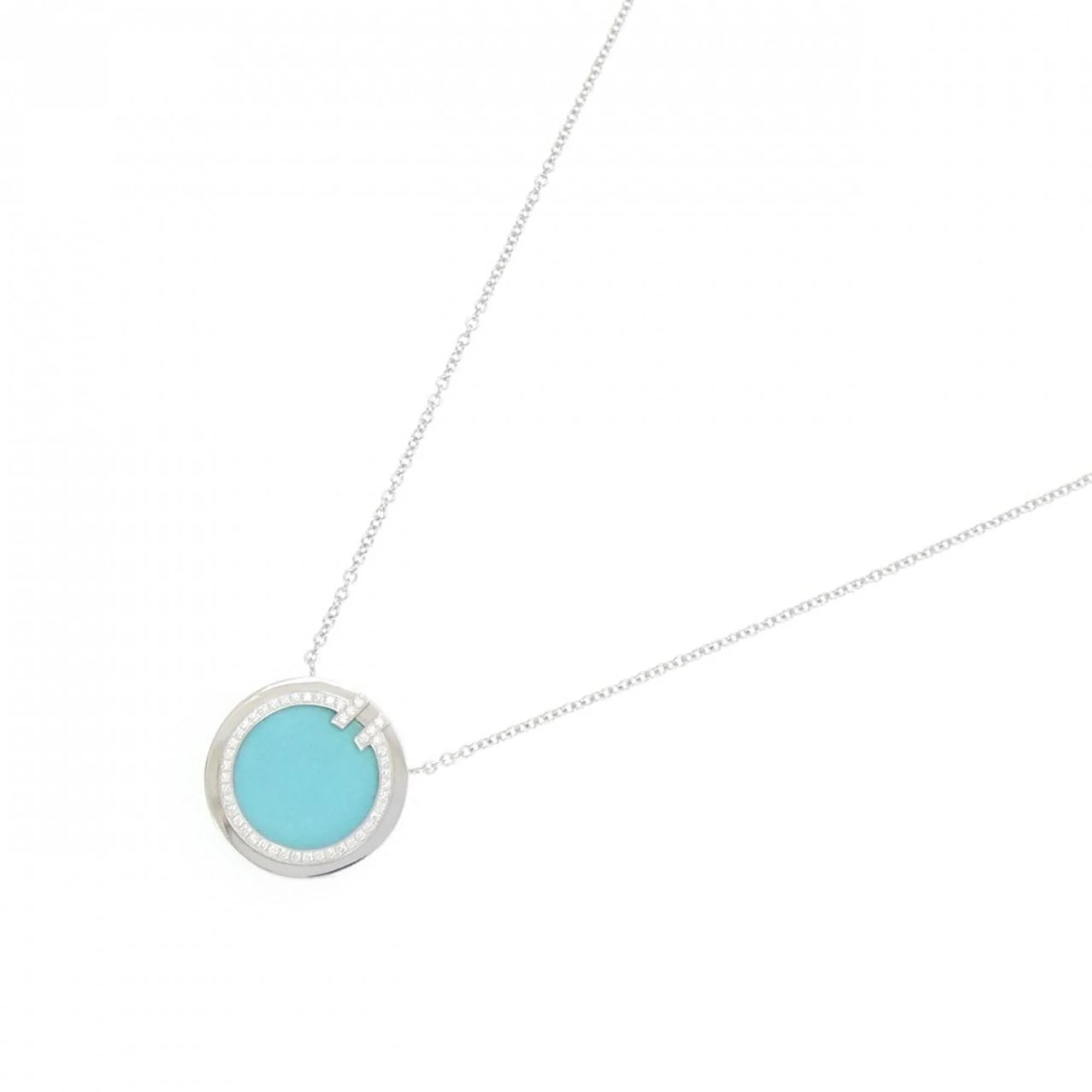 T Pendant Necklace with Diamond and Turquoise - Image 2