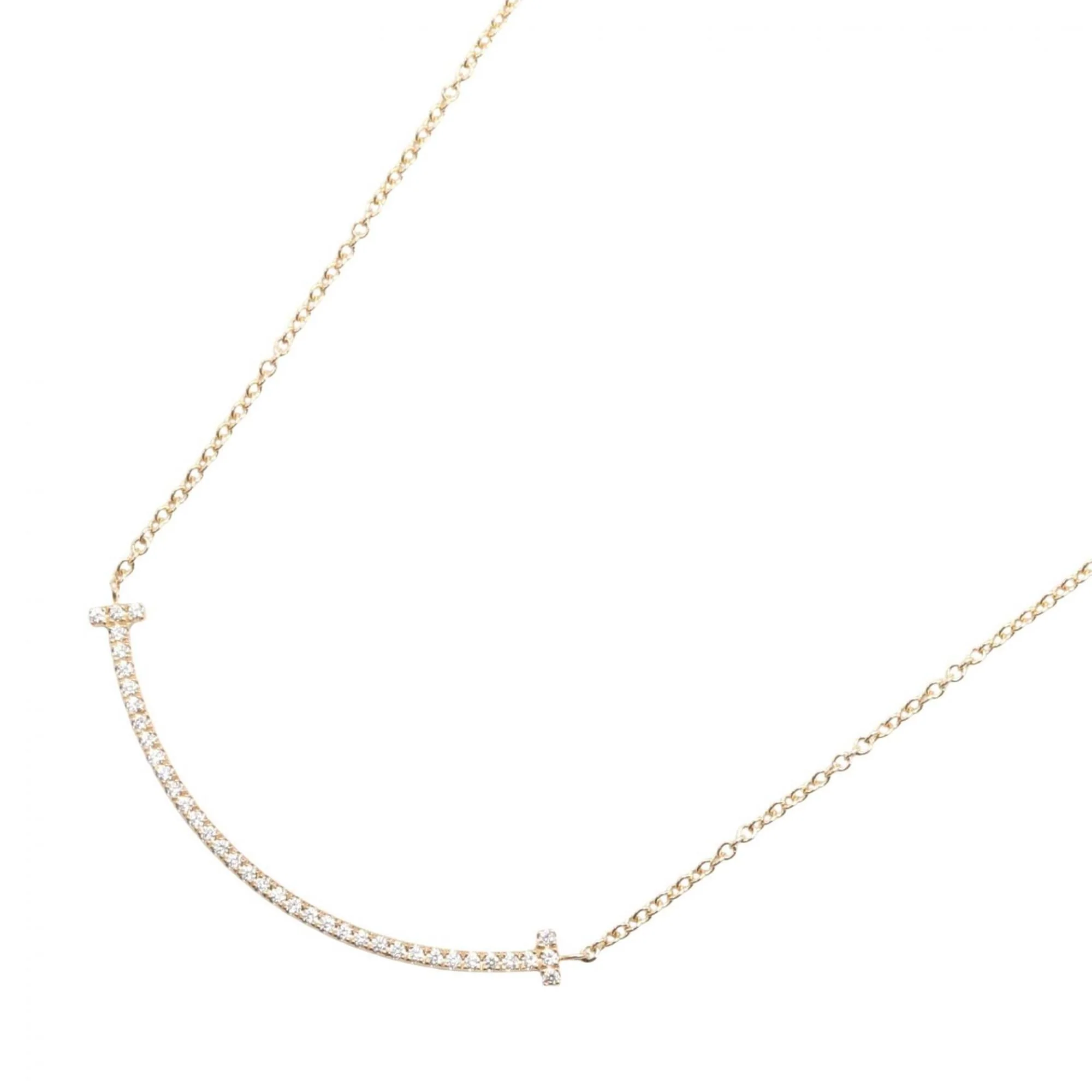 T Smile Pendant Necklace 18K Rose Gold with Diamonds