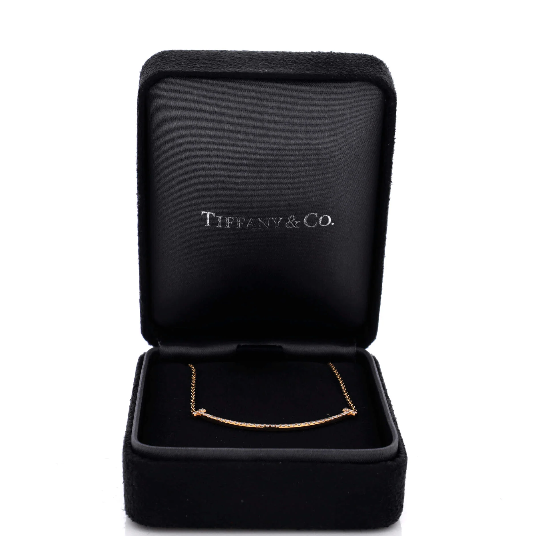 T Smile Pendant Necklace 18K Rose Gold with Diamonds Small - Image 2