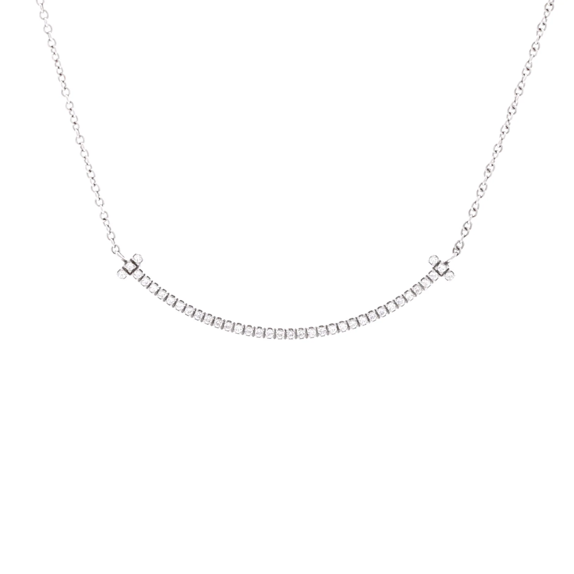 T Smile Pendant Necklace 18K White Gold with Diamonds Small