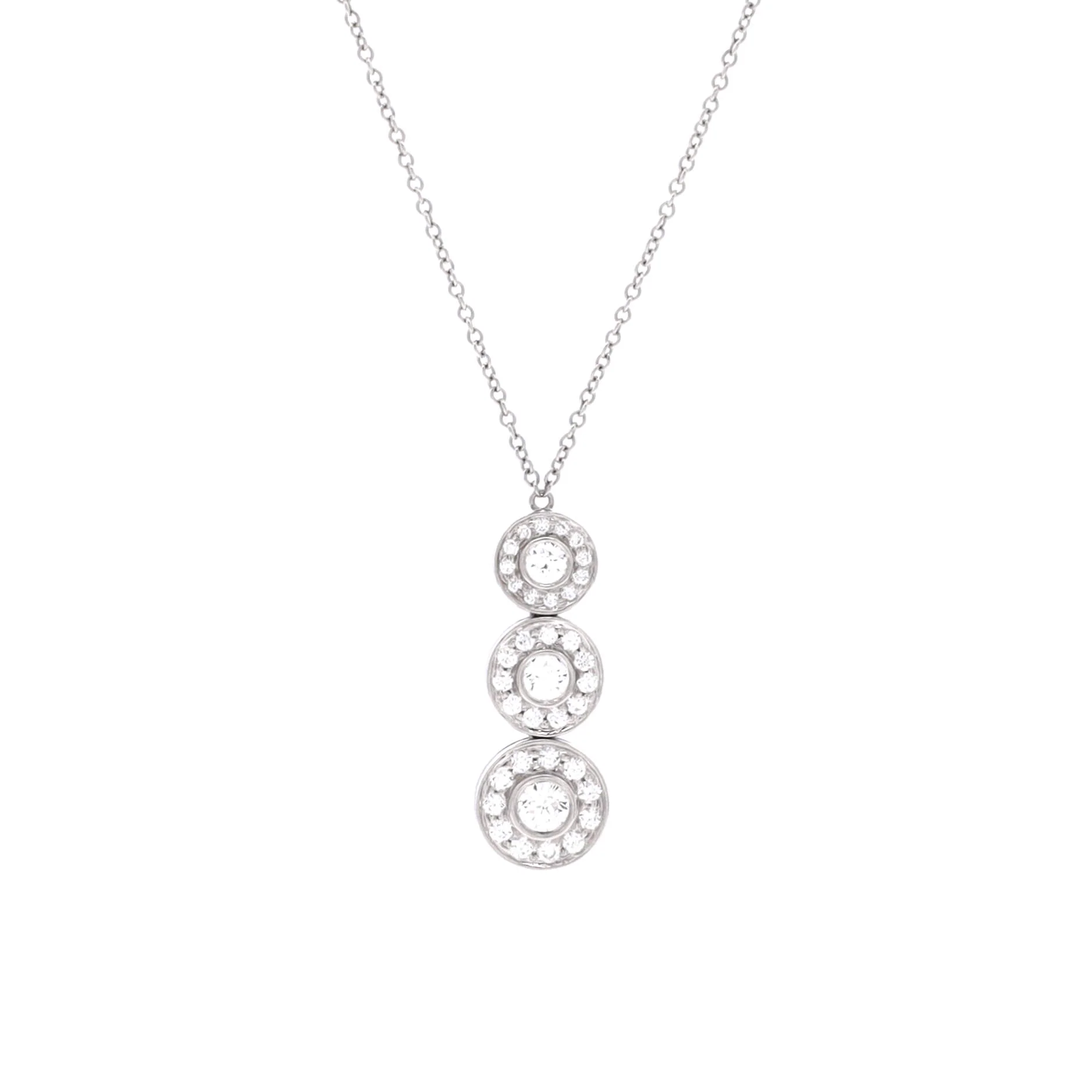 Triple Circlet Pendant Necklace Platinum with Diamonds