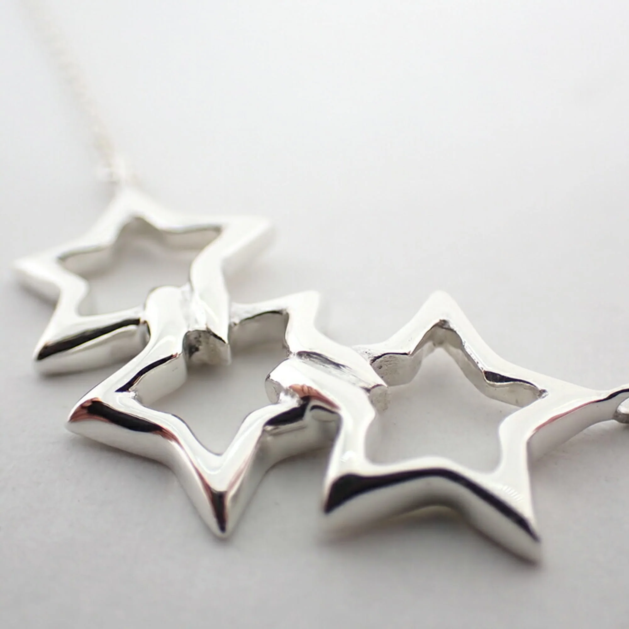 Triple Star Pendant Necklace Sterling Silver - Image 7