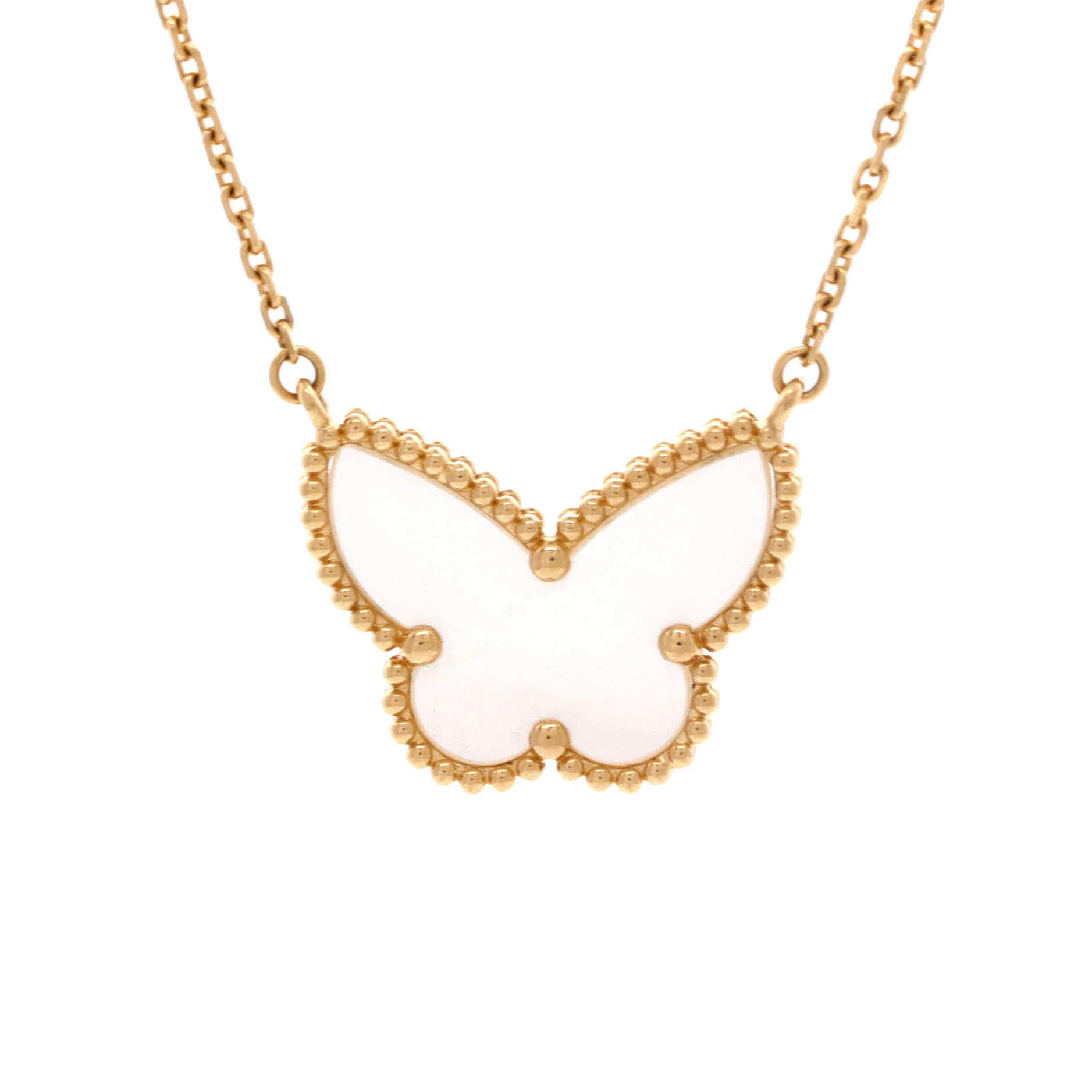 Lucky Alhambra Butterfly Pendant Necklace 18K Yellow Gold with Mother of Pearl