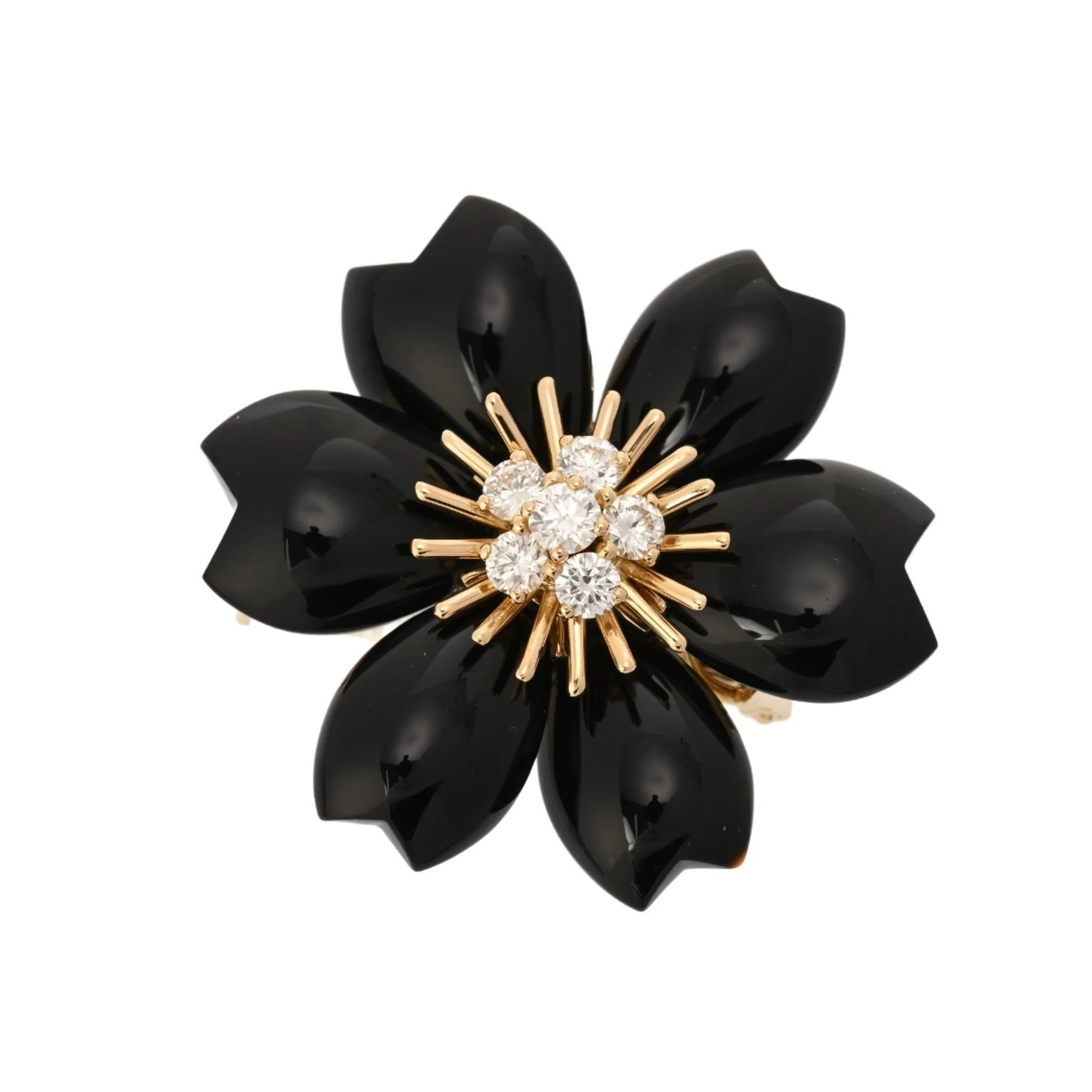 Rose de Noël Pendant Necklace 18K Yellow Gold Small with Diamond and Onyx - Image 8