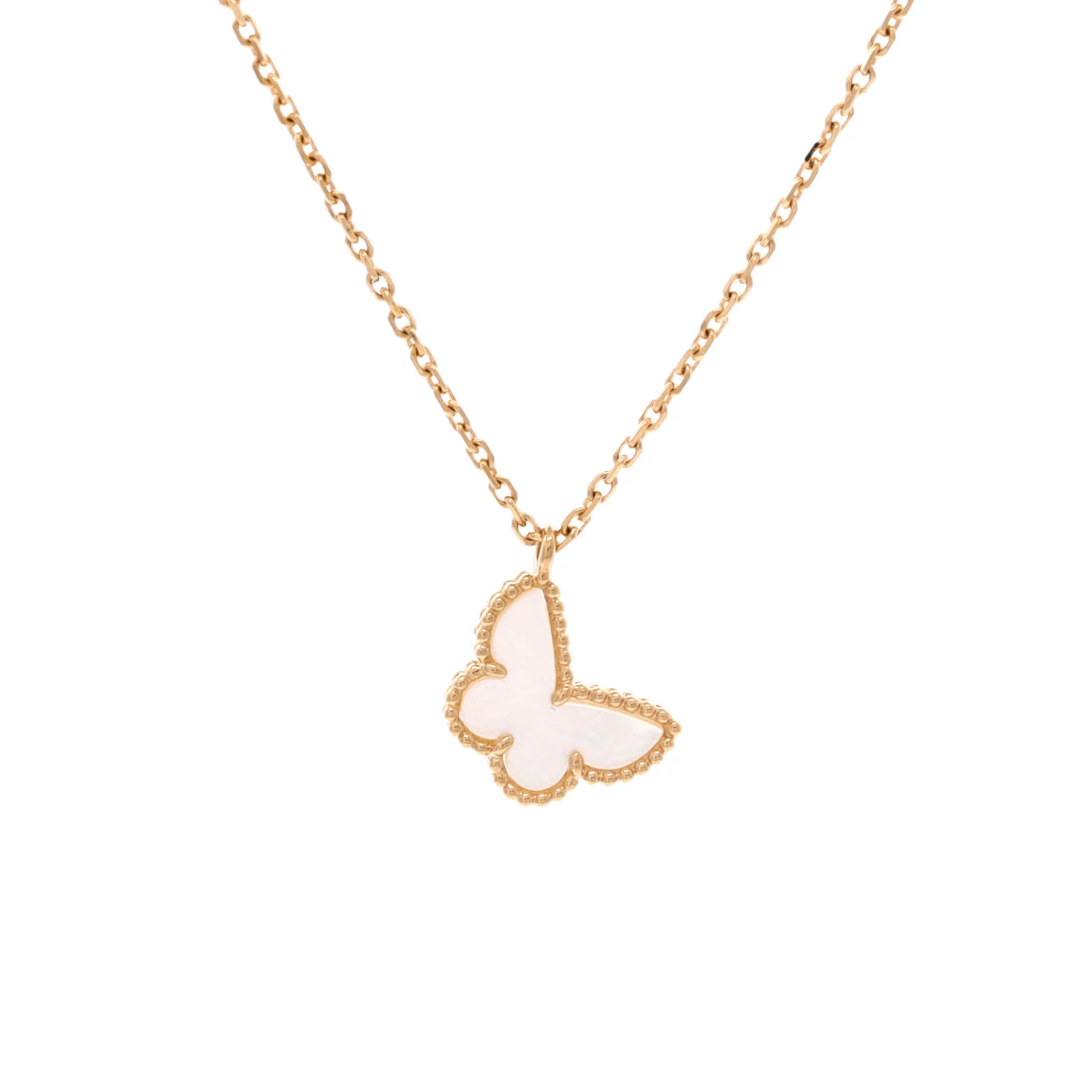 Sweet Alhambra Butterfly Pendant Necklace 18K Yellow Gold and Mother of Pearl