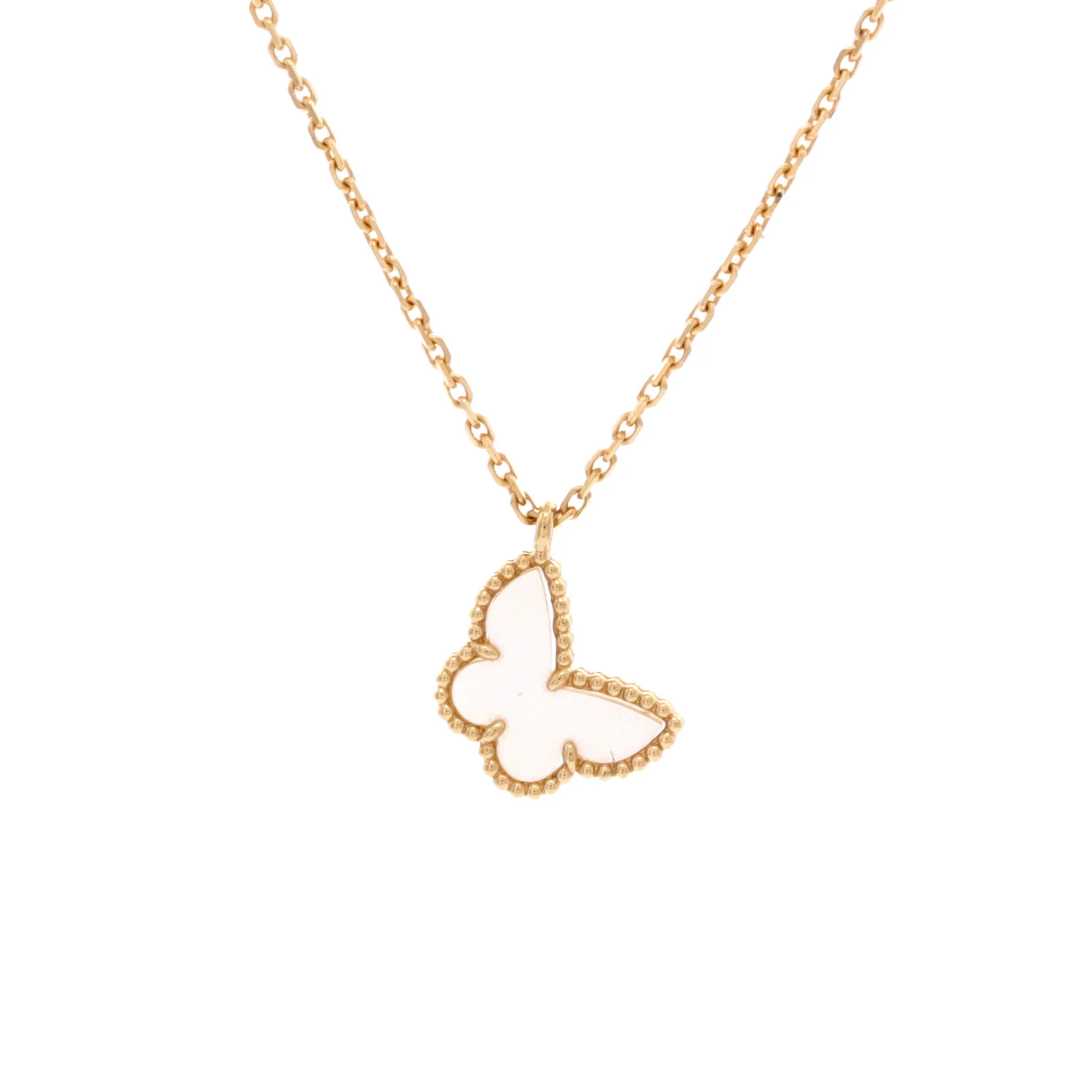 Sweet Alhambra Butterfly Pendant Necklace 18K Yellow Gold and Mother of Pearl