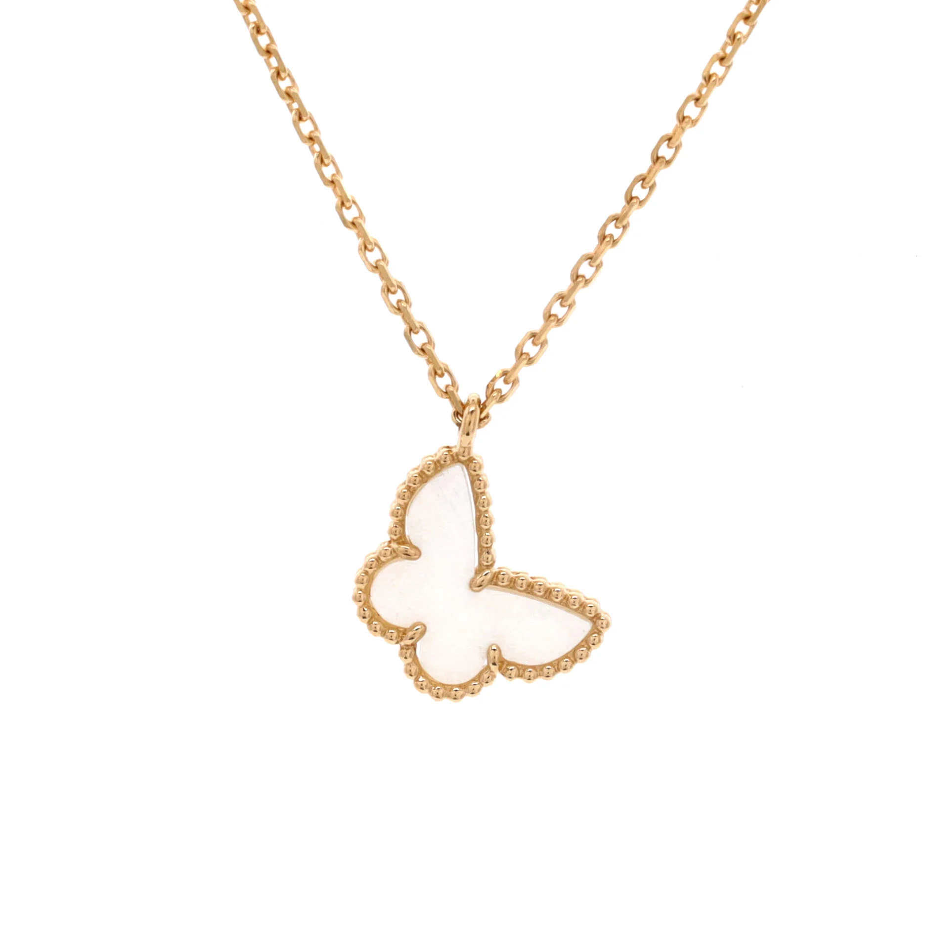 Sweet Alhambra Butterfly Pendant Necklace 18K Yellow Gold and Mother of Pearl
