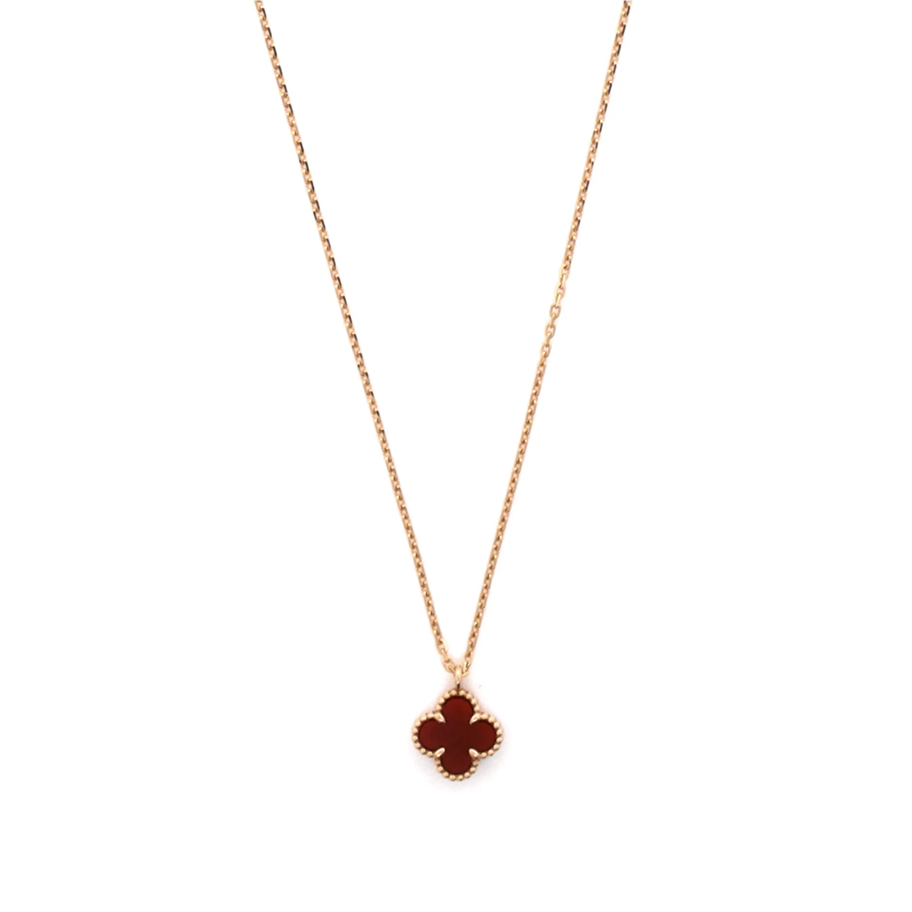 Sweet Alhambra Pendant Necklace 18K Rose Gold and Carnelian