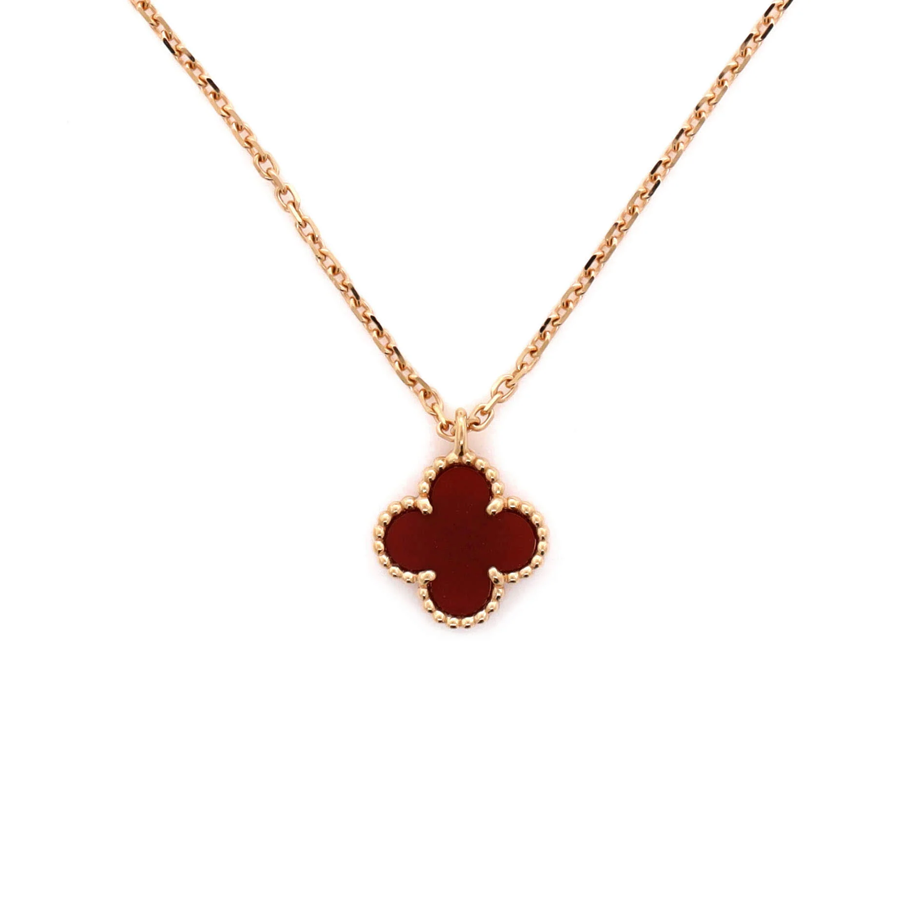 Sweet Alhambra Pendant Necklace 18K Rose Gold and Carnelian - Image 4