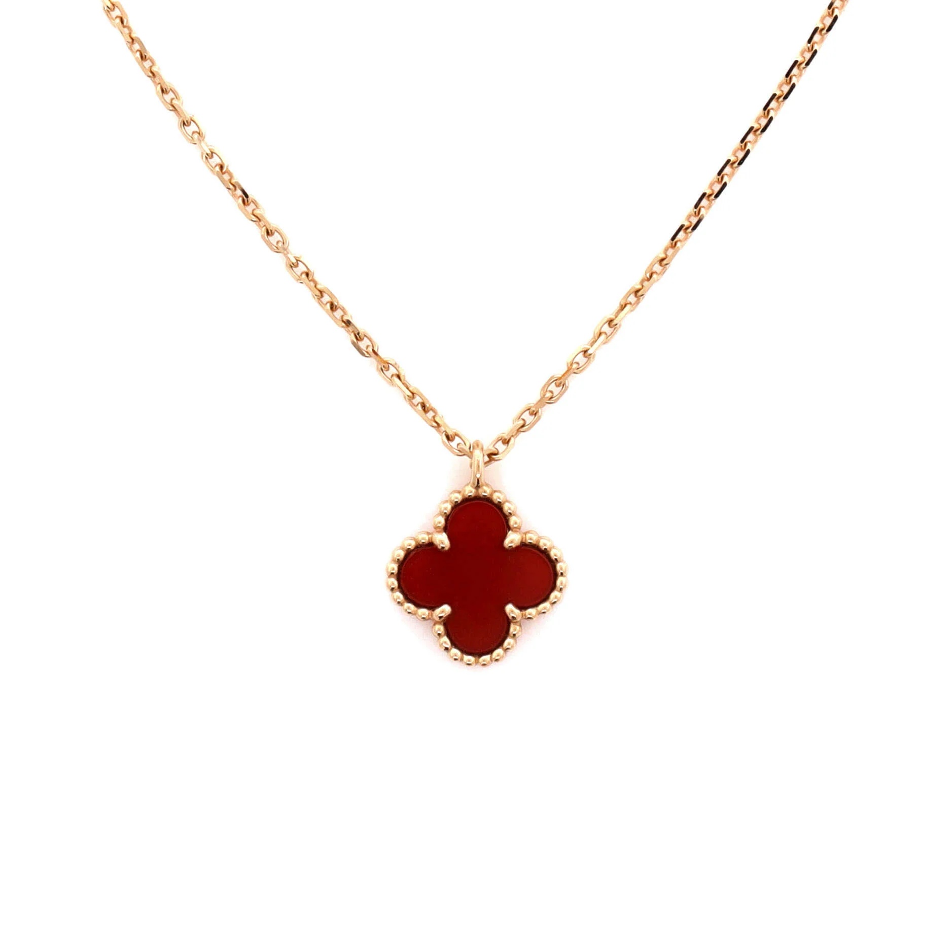 Sweet Alhambra Pendant Necklace 18K Rose Gold and Carnelian - Image 4