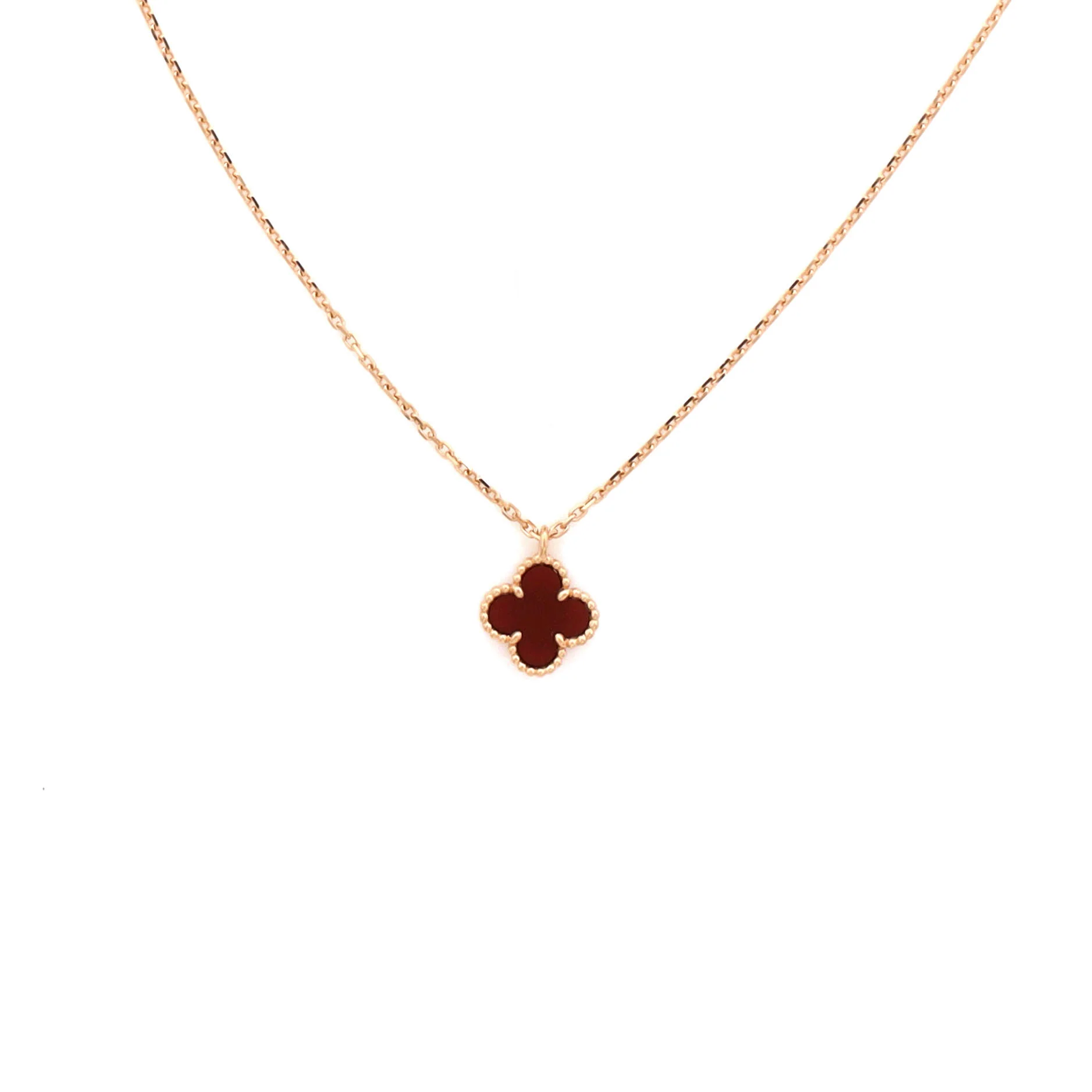 Sweet Alhambra Pendant Necklace 18K Rose Gold and Carnelian