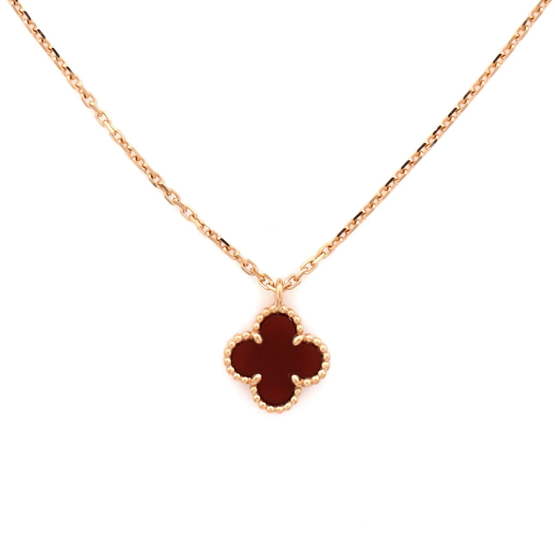 Sweet Alhambra Pendant Necklace 18K Rose Gold and Carnelian - Image 4
