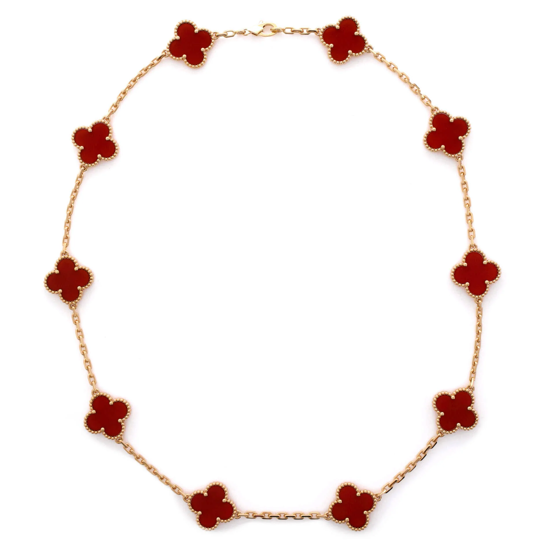 Vintage Alhambra 10 Motifs Necklace 18K Yellow Gold and Carnelian