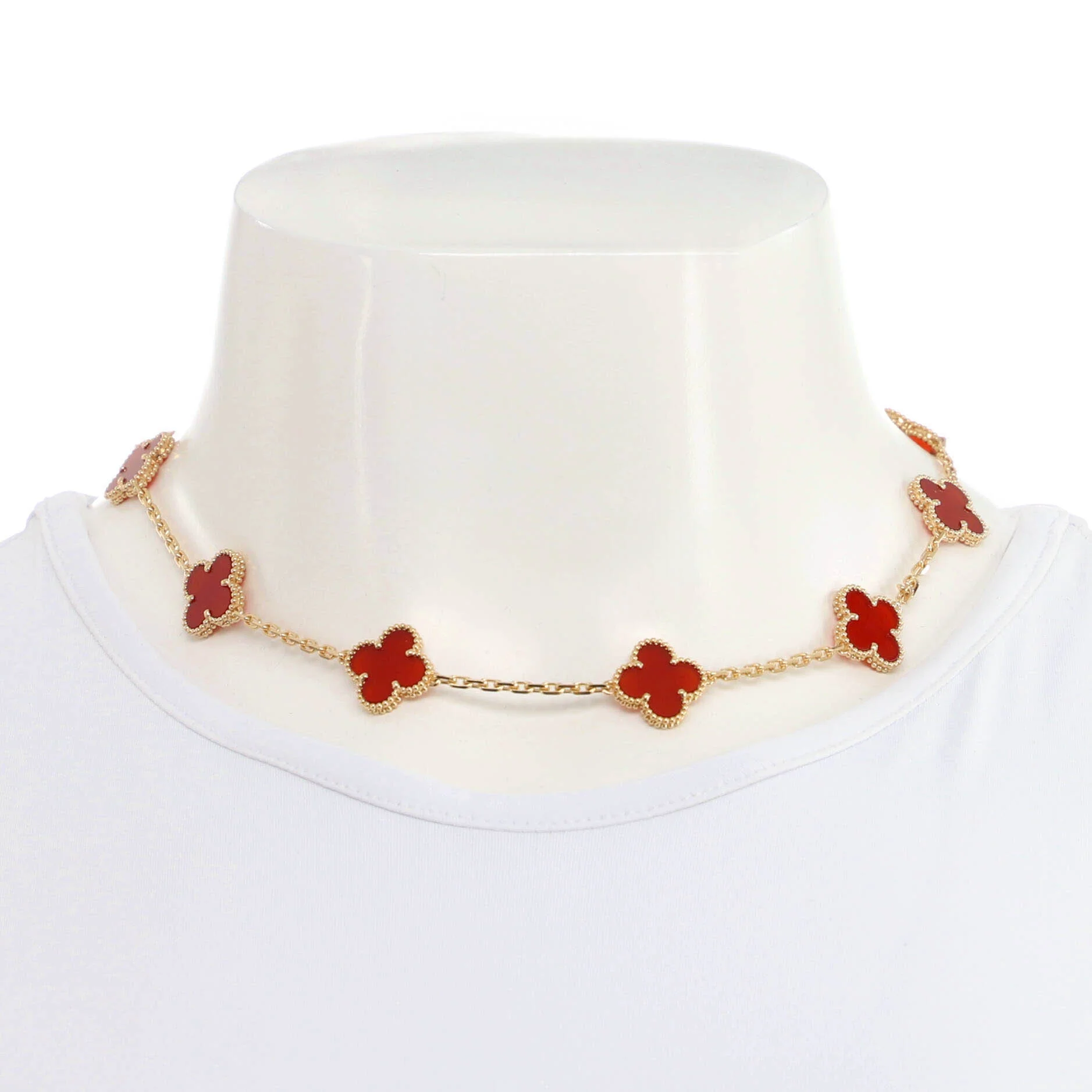 Vintage Alhambra 10 Motifs Necklace 18K Yellow Gold and Carnelian - Image 5