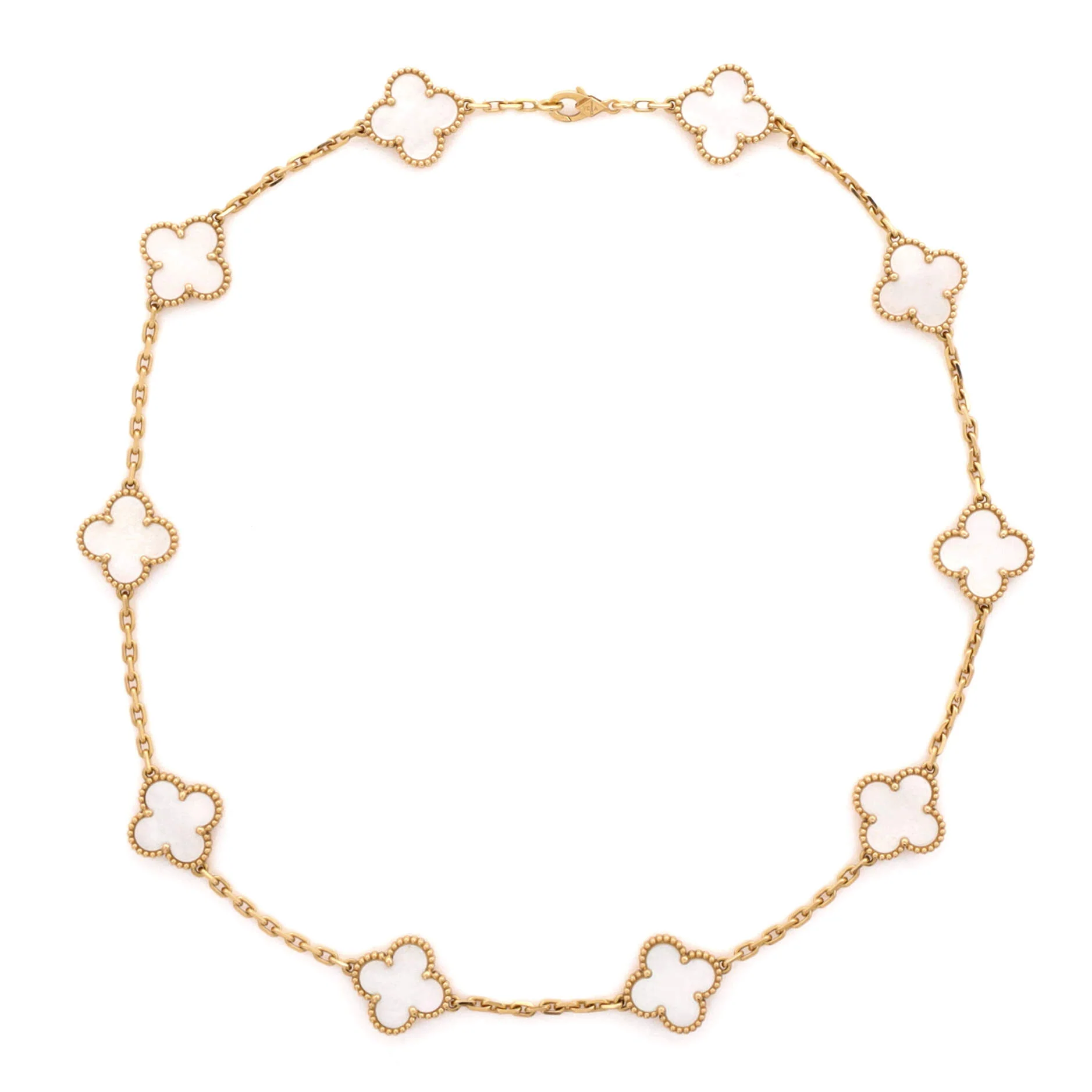 Vintage Alhambra 10 Motifs Necklace 18K Yellow Gold and Mother of Pearl