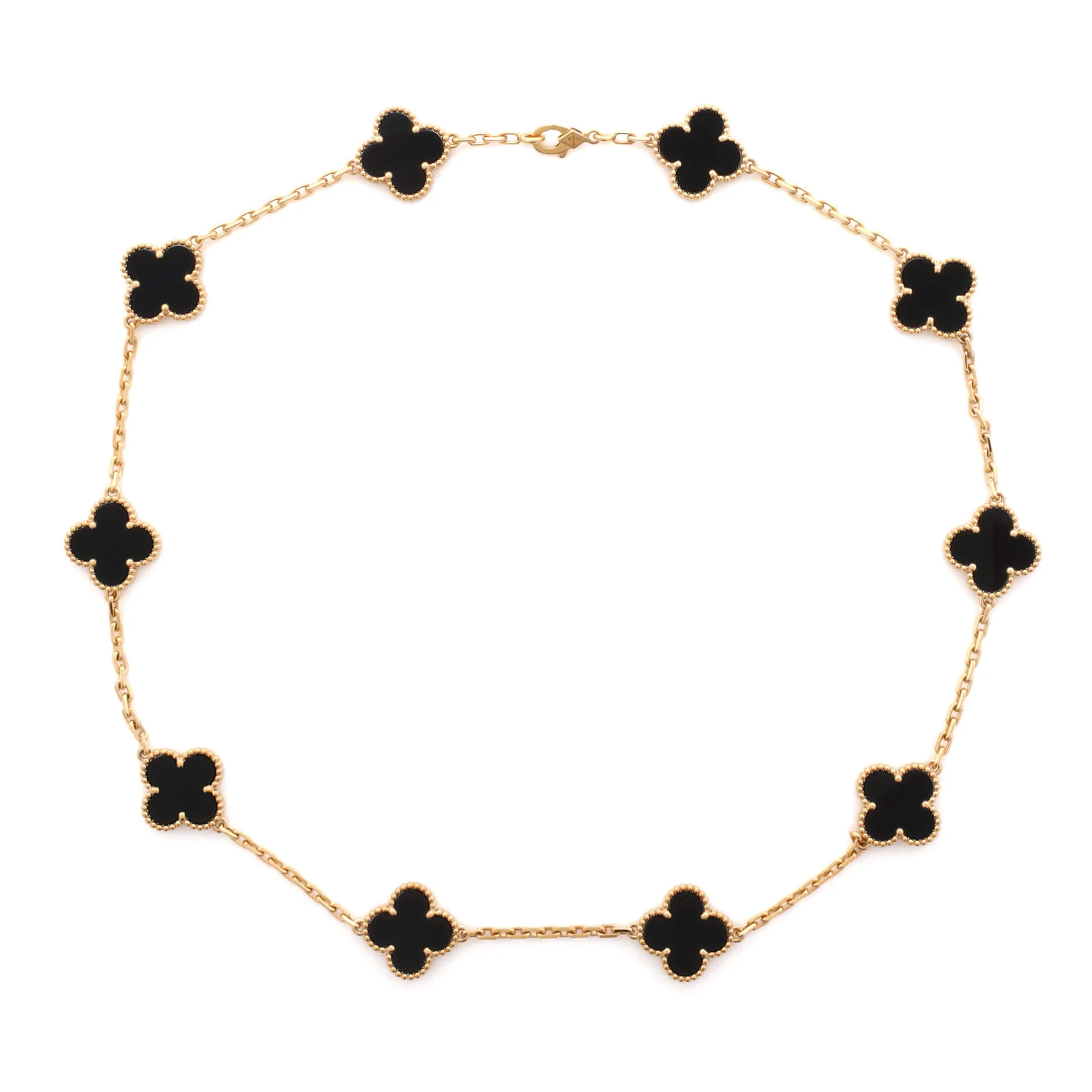 Vintage Alhambra 10 Motifs Necklace 18K Yellow Gold and Onyx