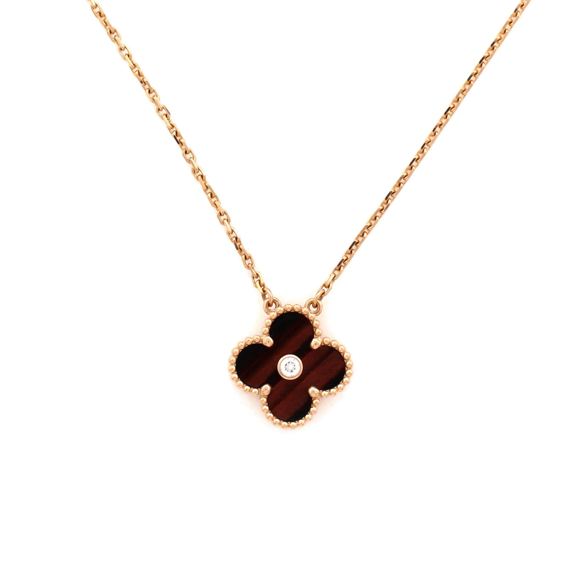Vintage Alhambra Pendant Necklace 18K Rose Gold and Bull's Eye with Diamond