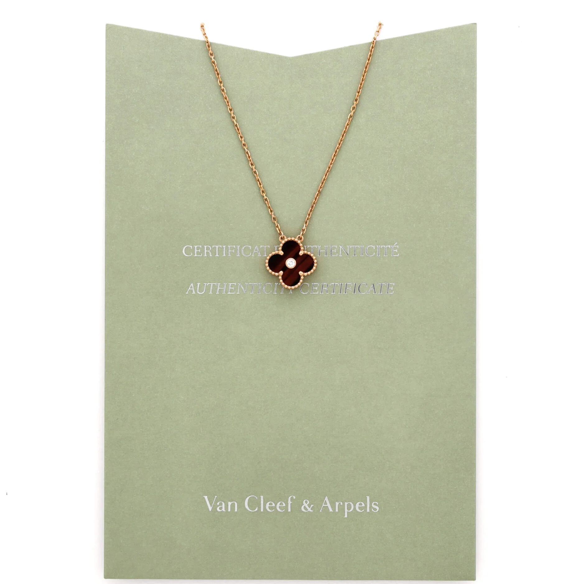 Vintage Alhambra Pendant Necklace 18K Rose Gold and Bull's Eye with Diamond - Image 2
