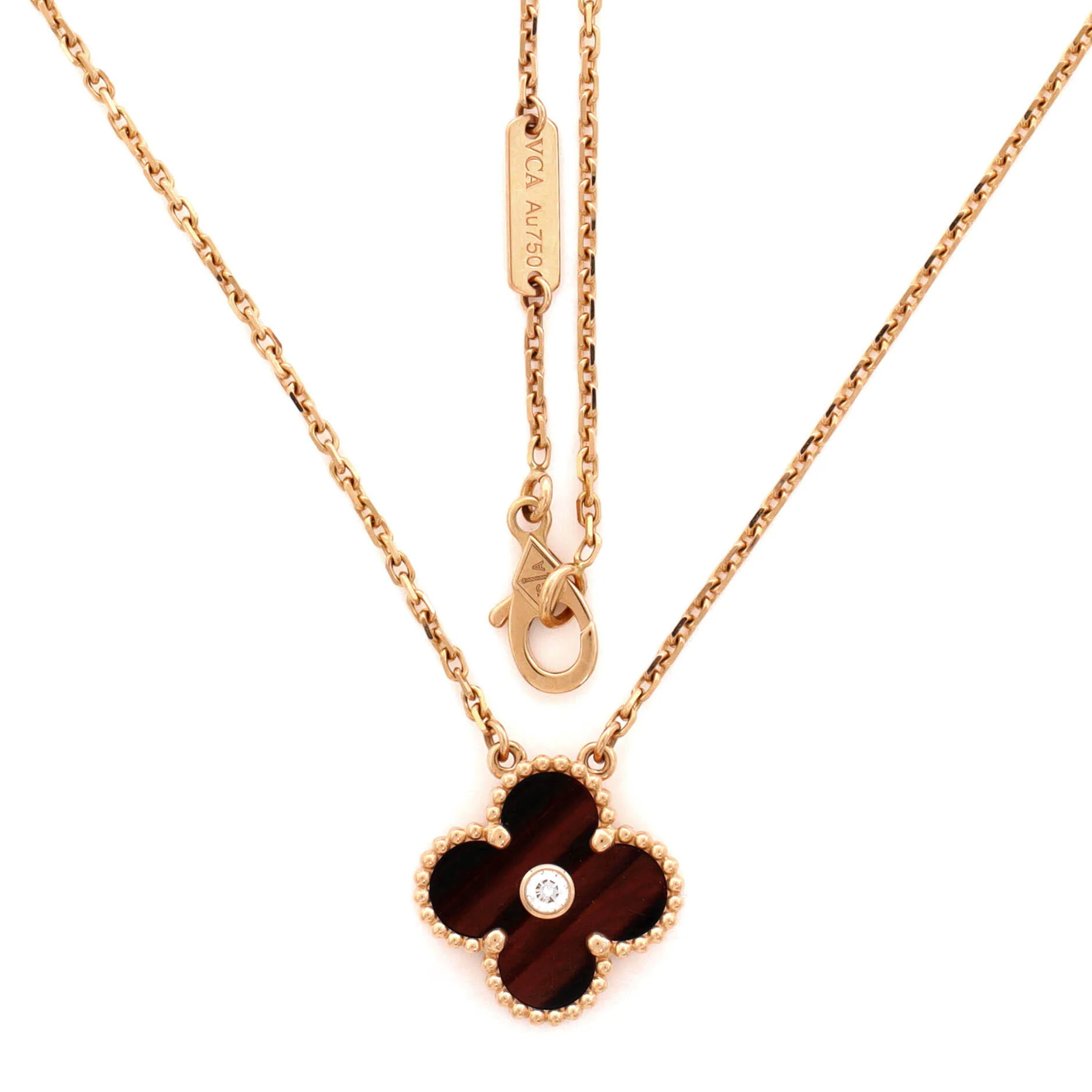 Vintage Alhambra Pendant Necklace 18K Rose Gold and Bull's Eye with Diamond - Image 3