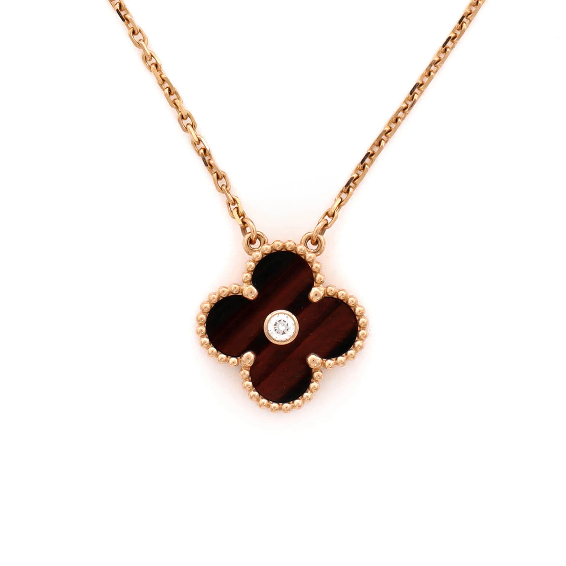 Vintage Alhambra Pendant Necklace 18K Rose Gold and Bull's Eye with Diamond - Image 4