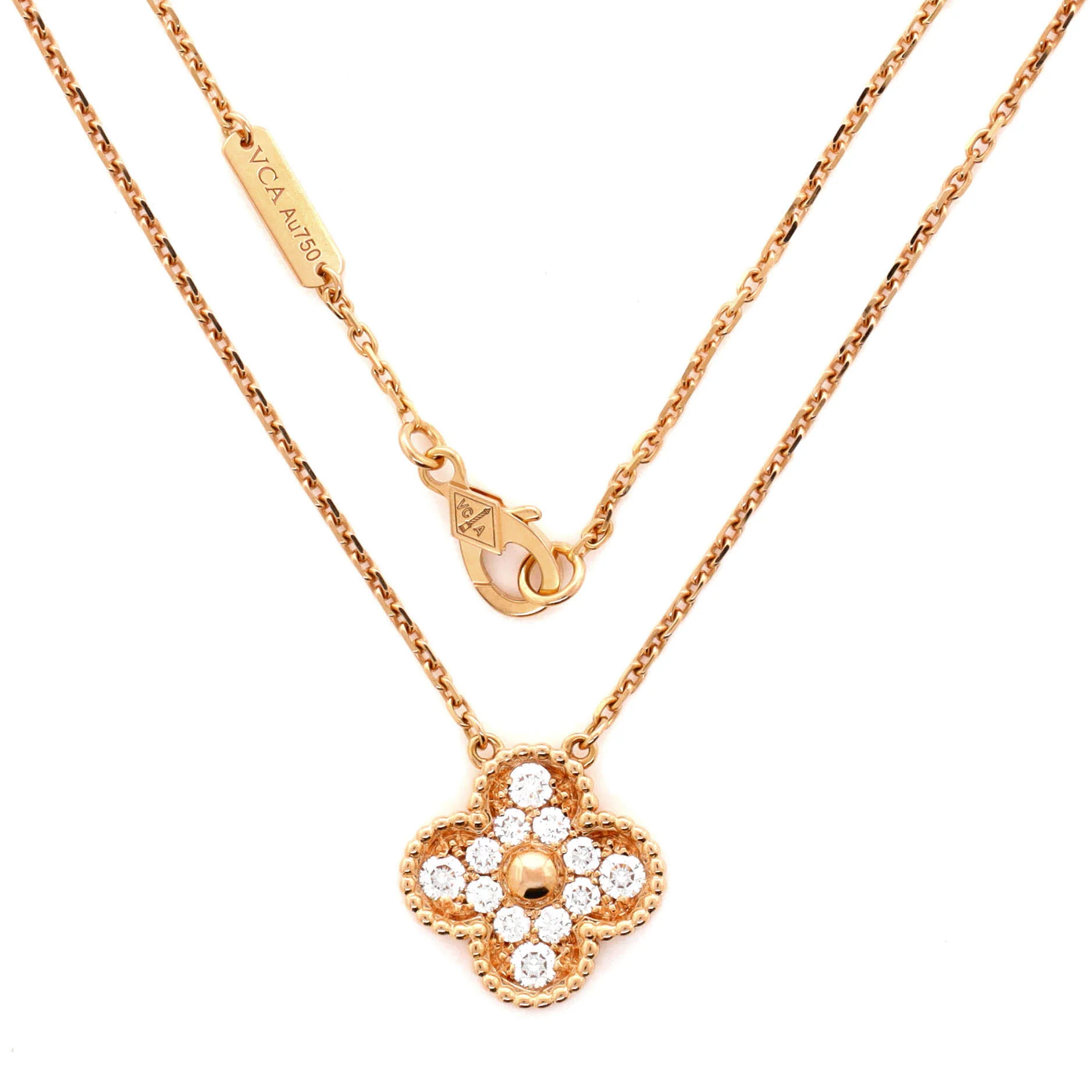 Vintage Alhambra Pendant Necklace 18K Rose Gold and Diamonds - Image 3