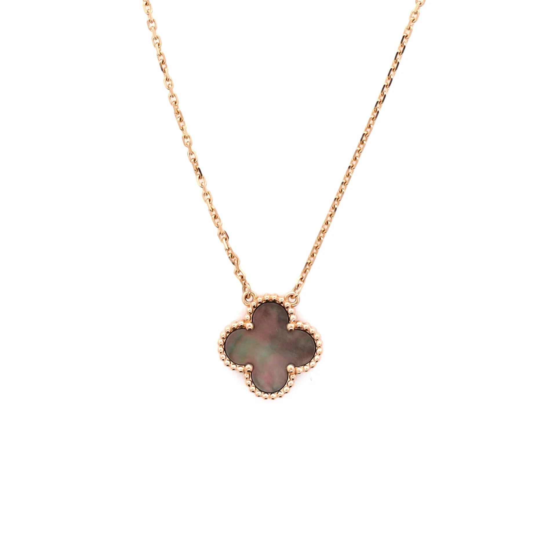 Vintage Alhambra Pendant Necklace 18K Rose Gold and Grey Mother of Pearl