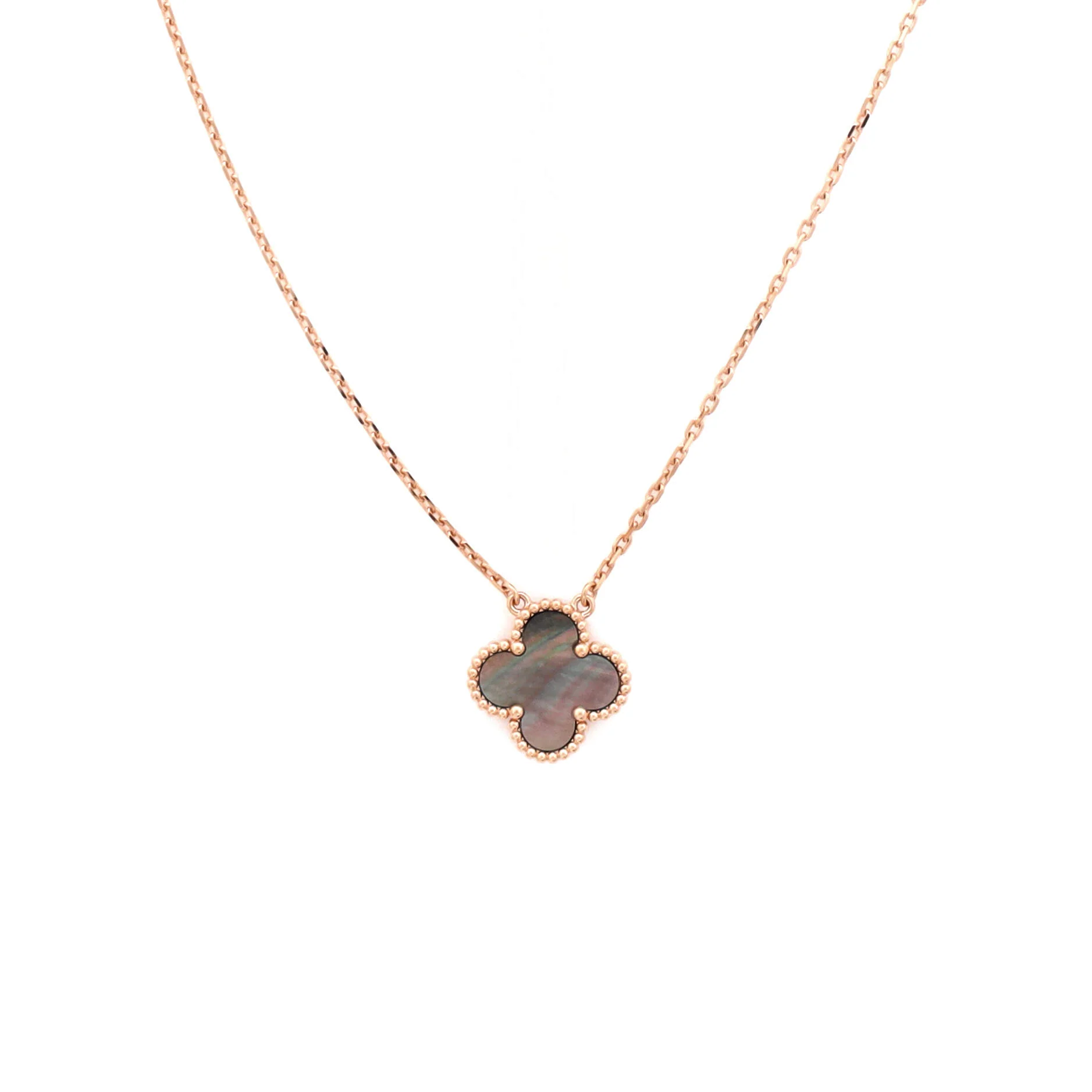 Vintage Alhambra Pendant Necklace 18K Rose Gold and Grey Mother of Pearl