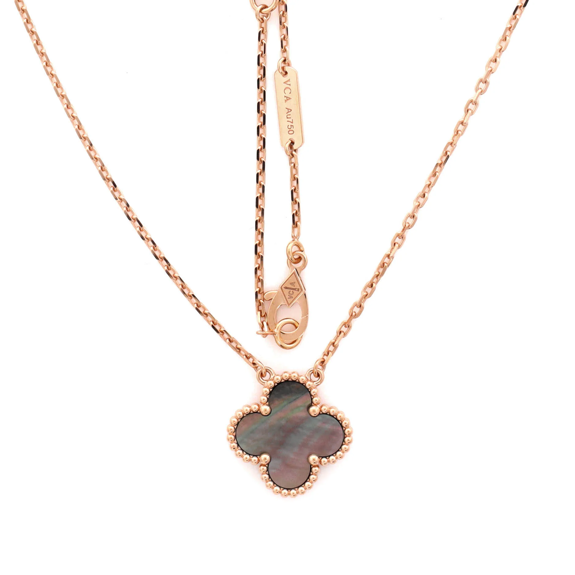 Vintage Alhambra Pendant Necklace 18K Rose Gold and Grey Mother of Pearl - Image 3