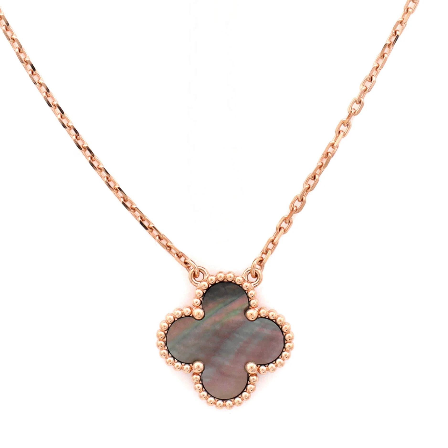 Vintage Alhambra Pendant Necklace 18K Rose Gold and Grey Mother of Pearl - Image 4