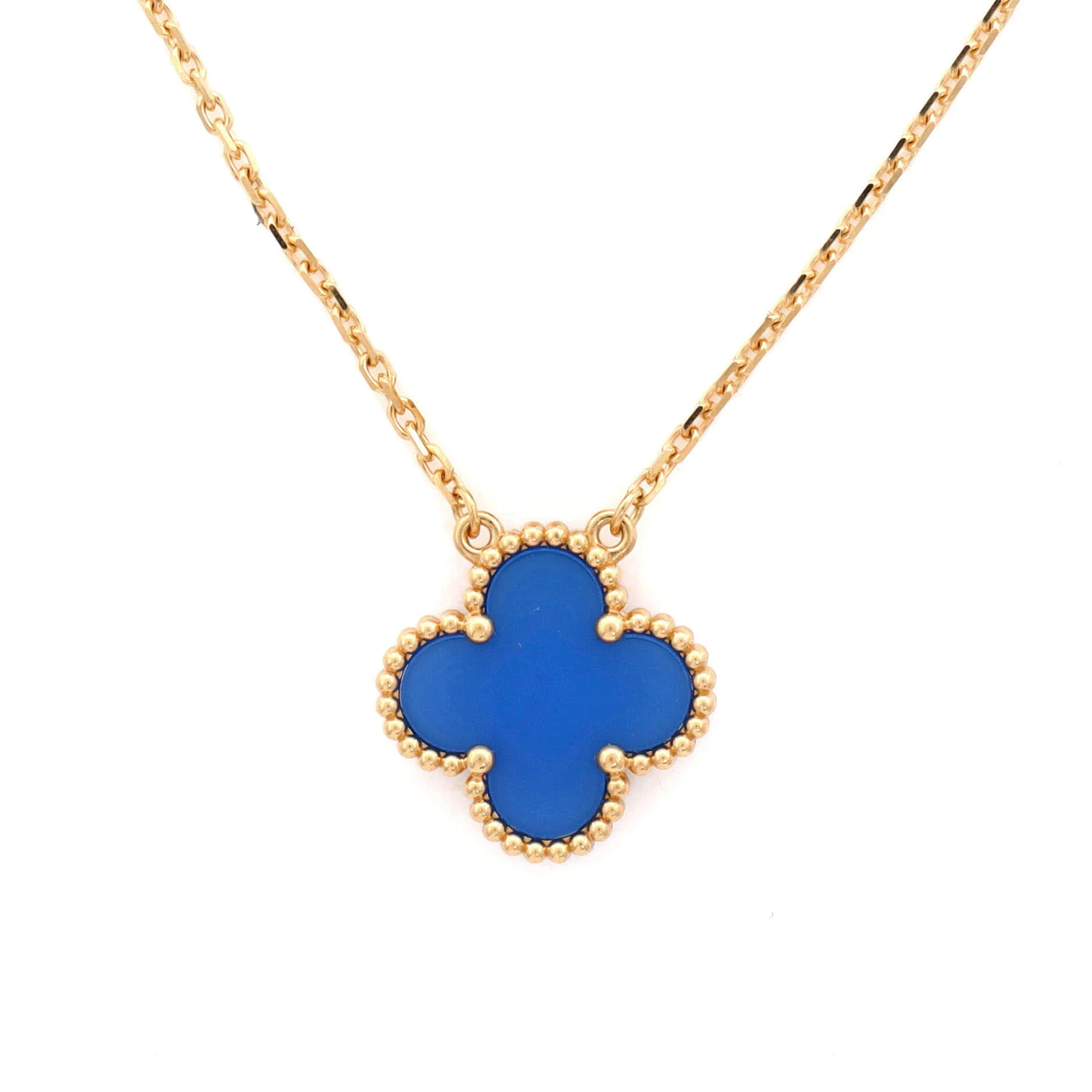 Vintage Alhambra Pendant Necklace 18K Yellow Gold and Agate - Image 4