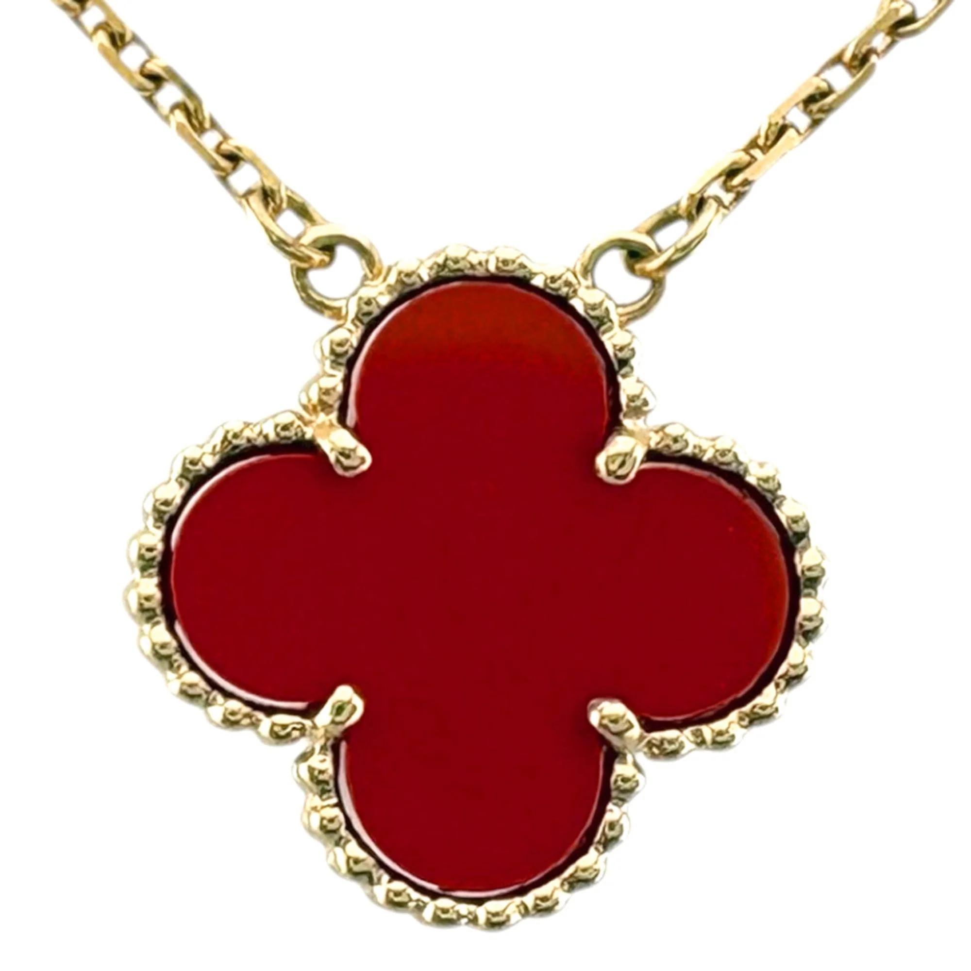 Vintage Alhambra Pendant Necklace 18K Yellow Gold and Carnelian - Image 3