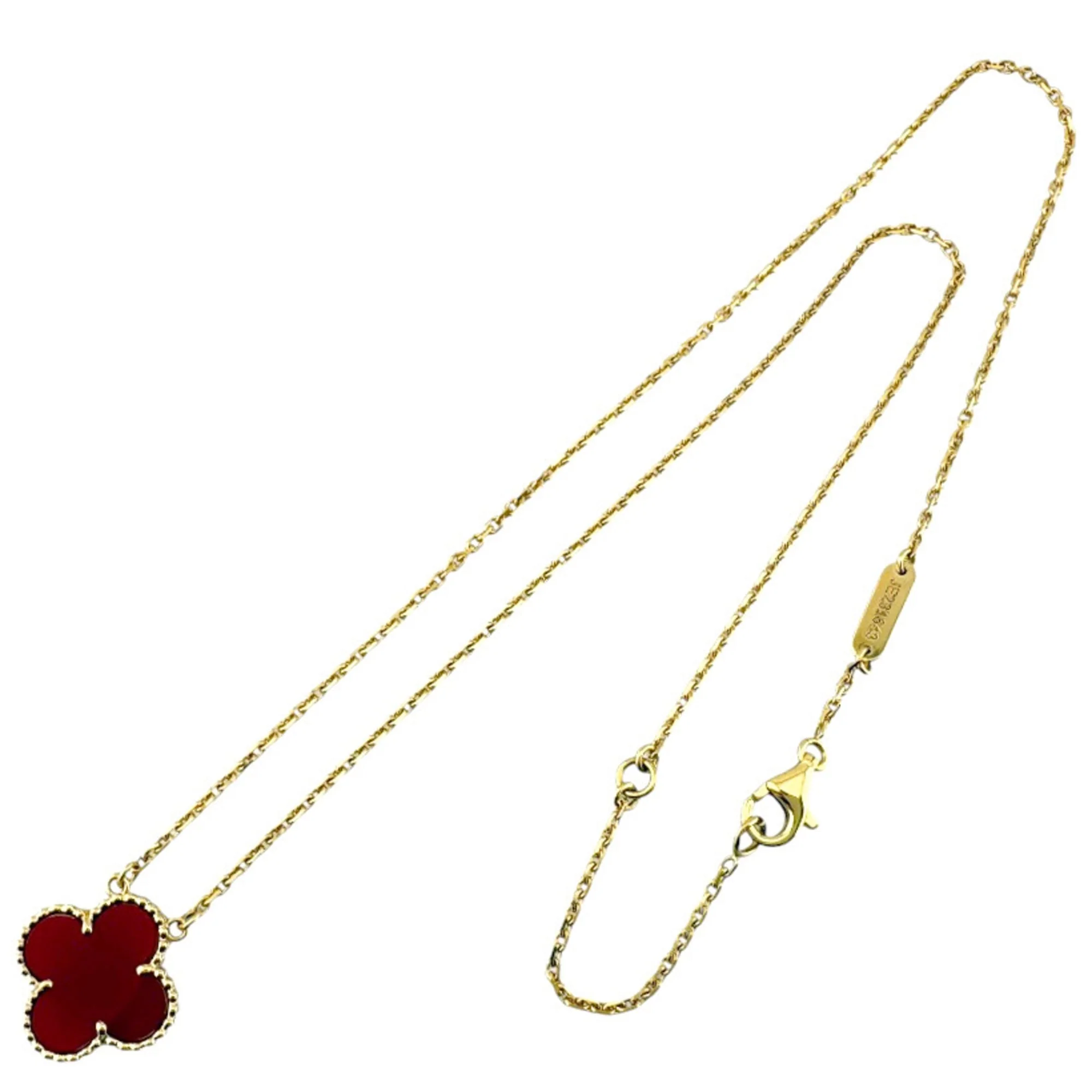 Vintage Alhambra Pendant Necklace 18K Yellow Gold and Carnelian - Image 9