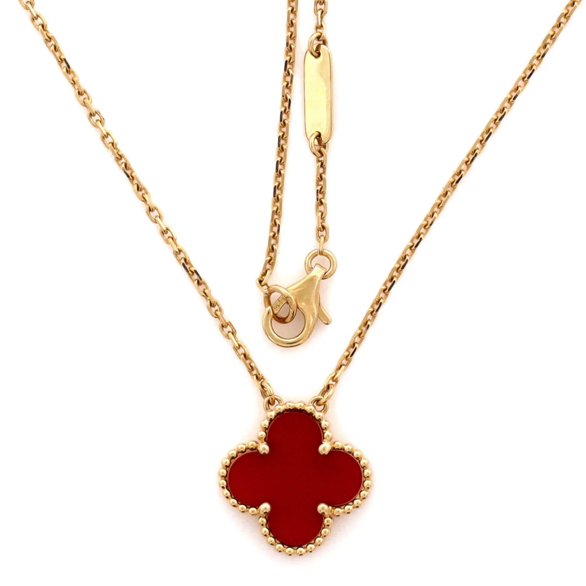 Vintage Alhambra Pendant Necklace 18K Yellow Gold and Carnelian - Image 2
