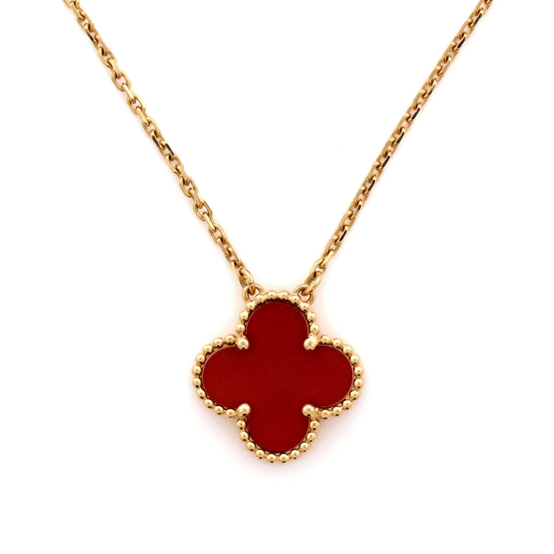 Vintage Alhambra Pendant Necklace 18K Yellow Gold and Carnelian - Image 3