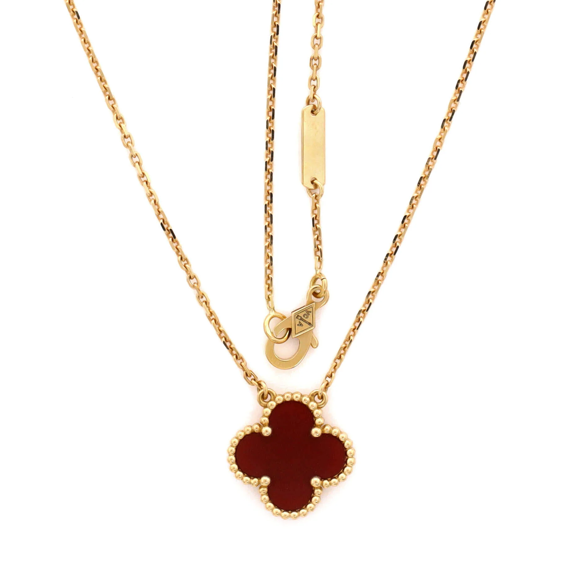 Vintage Alhambra Pendant Necklace 18K Yellow Gold and Carnelian - Image 2