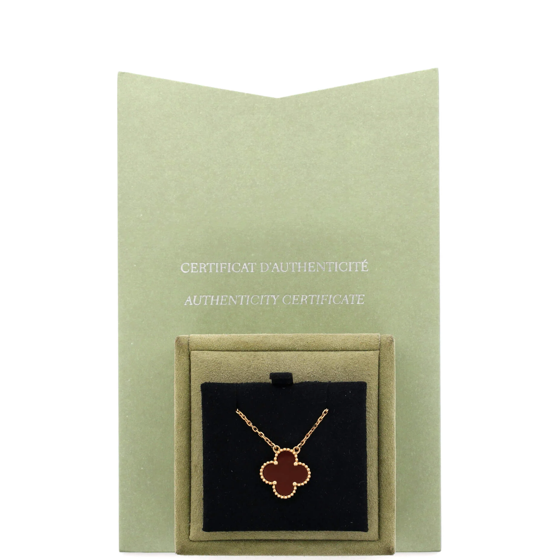 Vintage Alhambra Pendant Necklace 18K Yellow Gold and Carnelian - Image 2