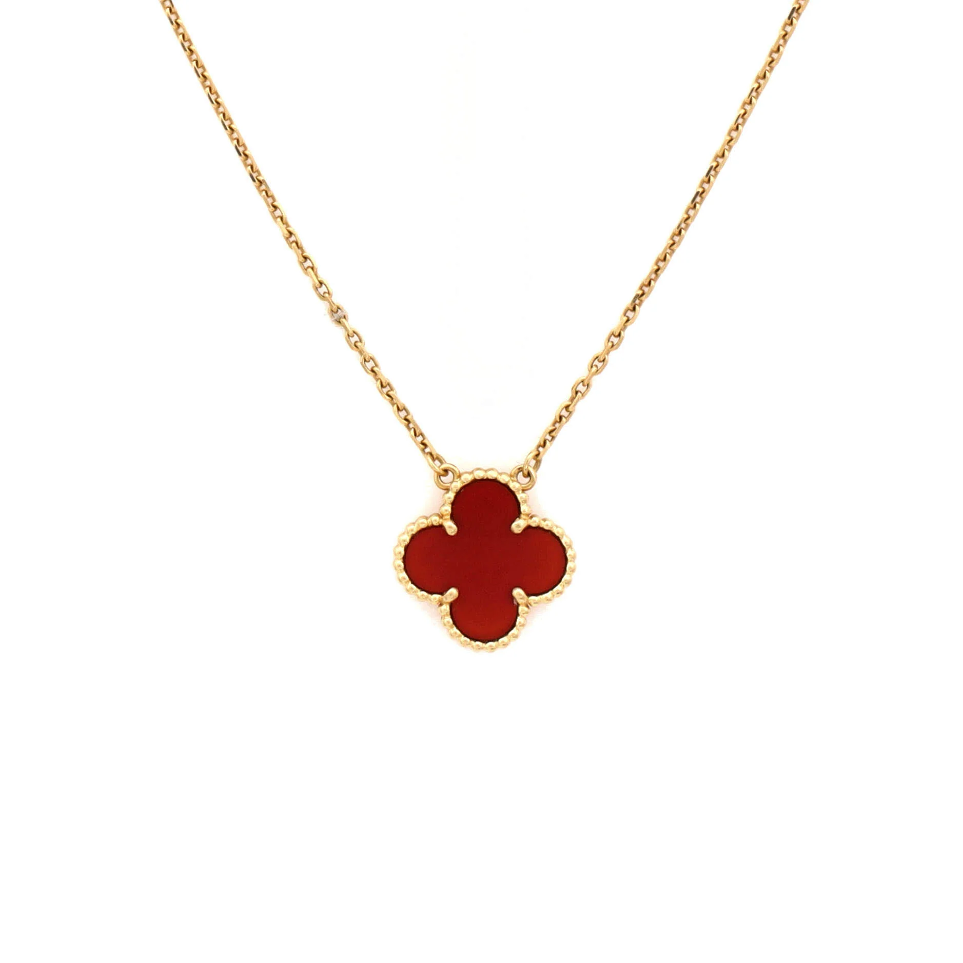 Vintage Alhambra Pendant Necklace 18K Yellow Gold and Carnelian