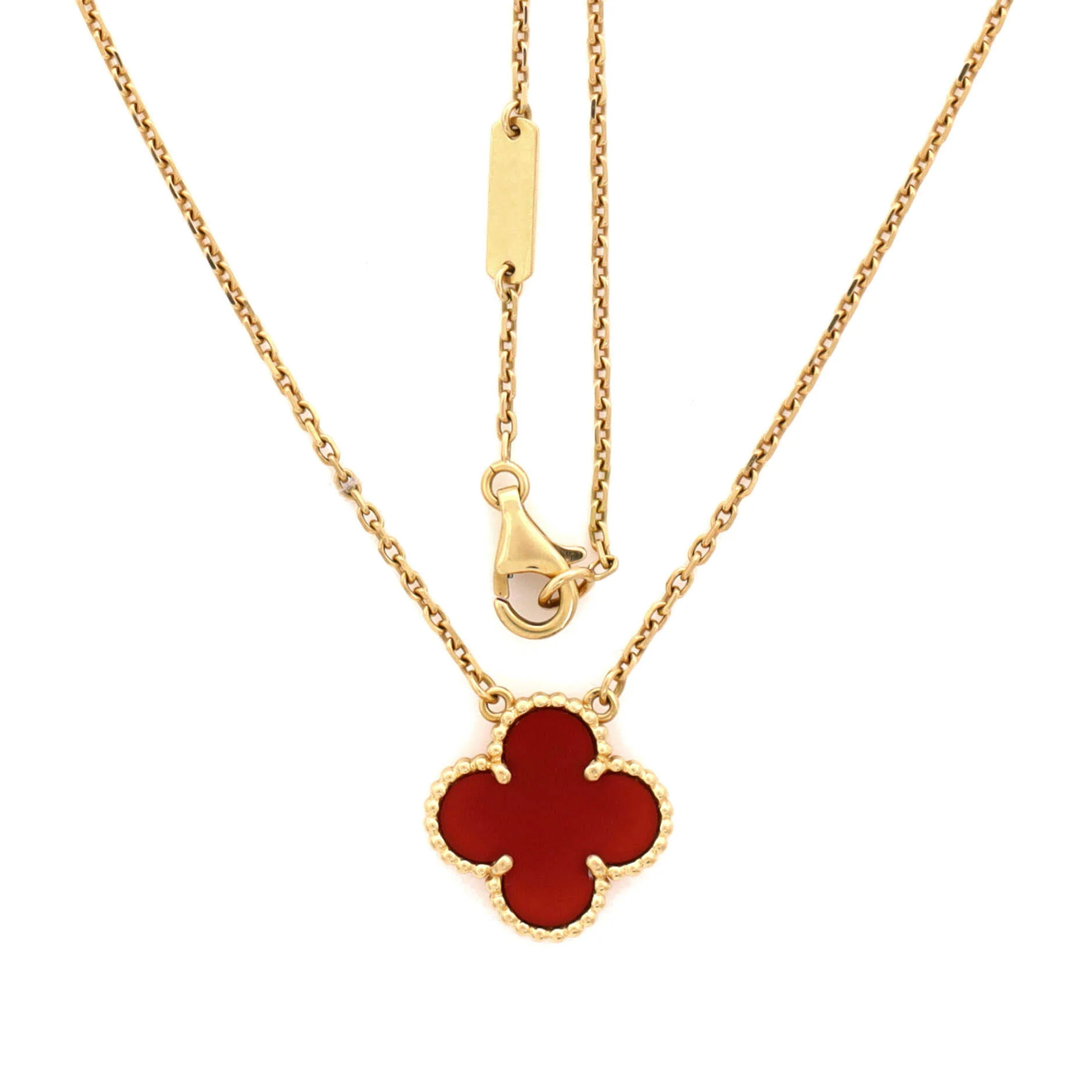 Vintage Alhambra Pendant Necklace 18K Yellow Gold and Carnelian - Image 2