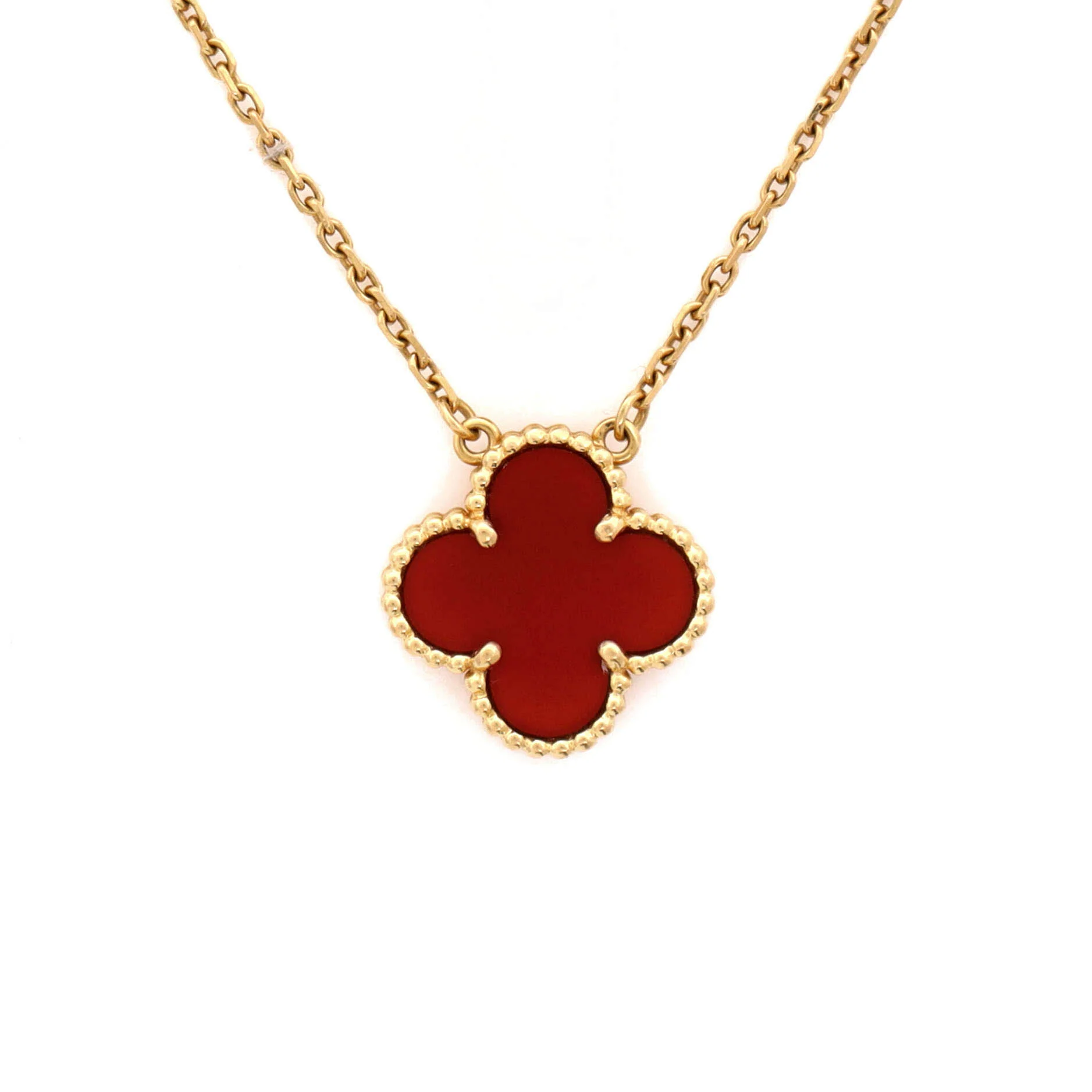 Vintage Alhambra Pendant Necklace 18K Yellow Gold and Carnelian - Image 3