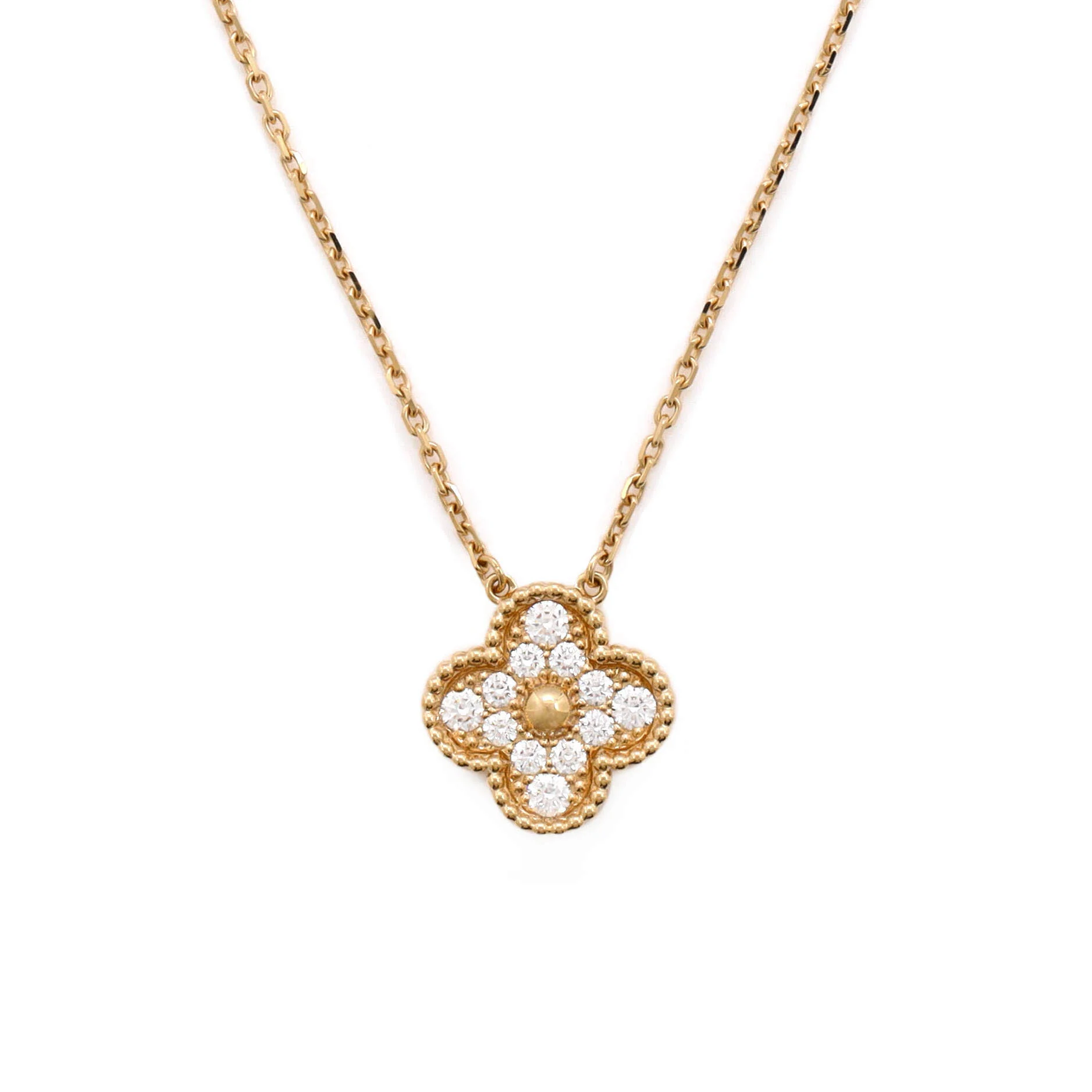 Vintage Alhambra Pendant Necklace 18K Yellow Gold and Diamonds