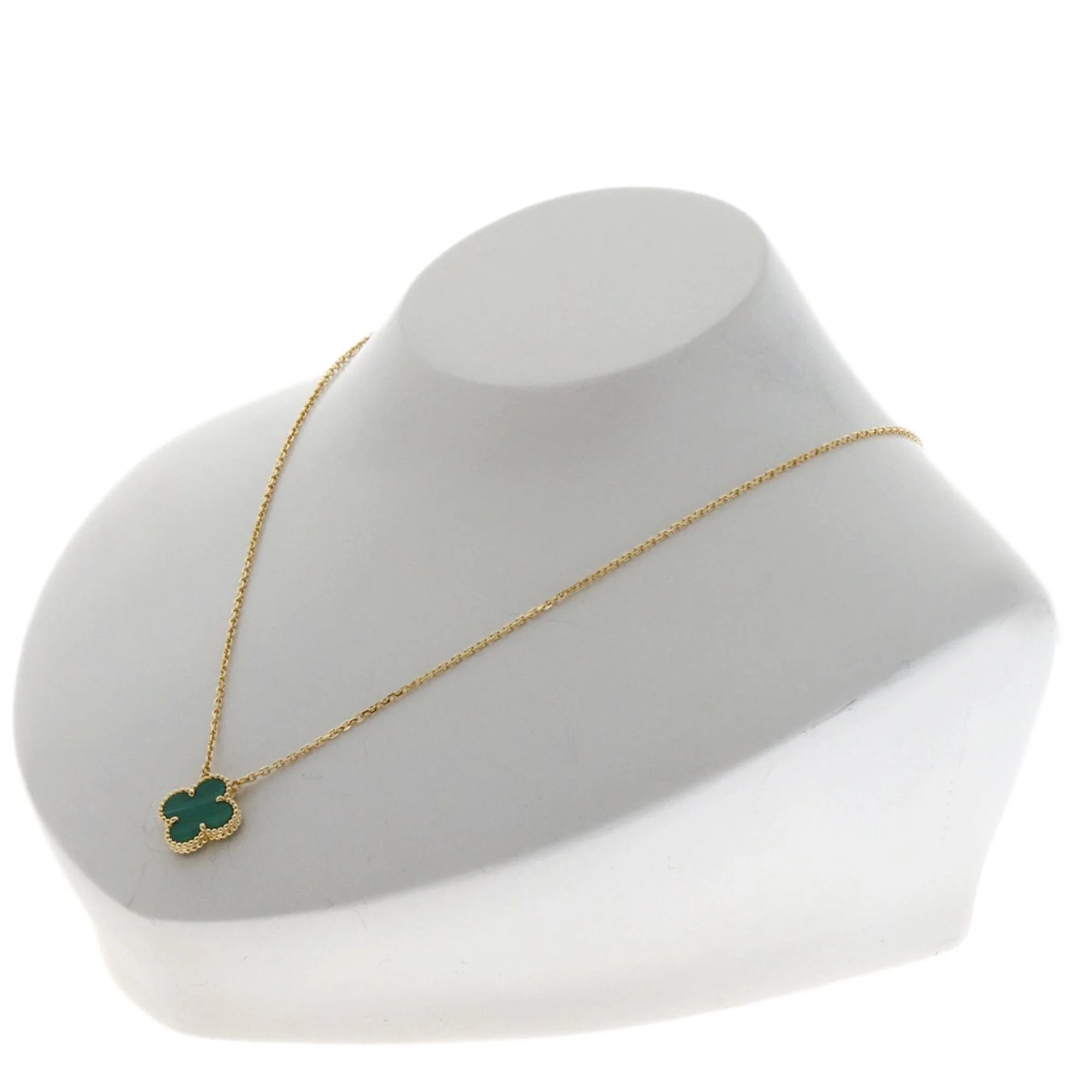 Vintage Alhambra Pendant Necklace 18K Yellow Gold and Malachite - Image 4