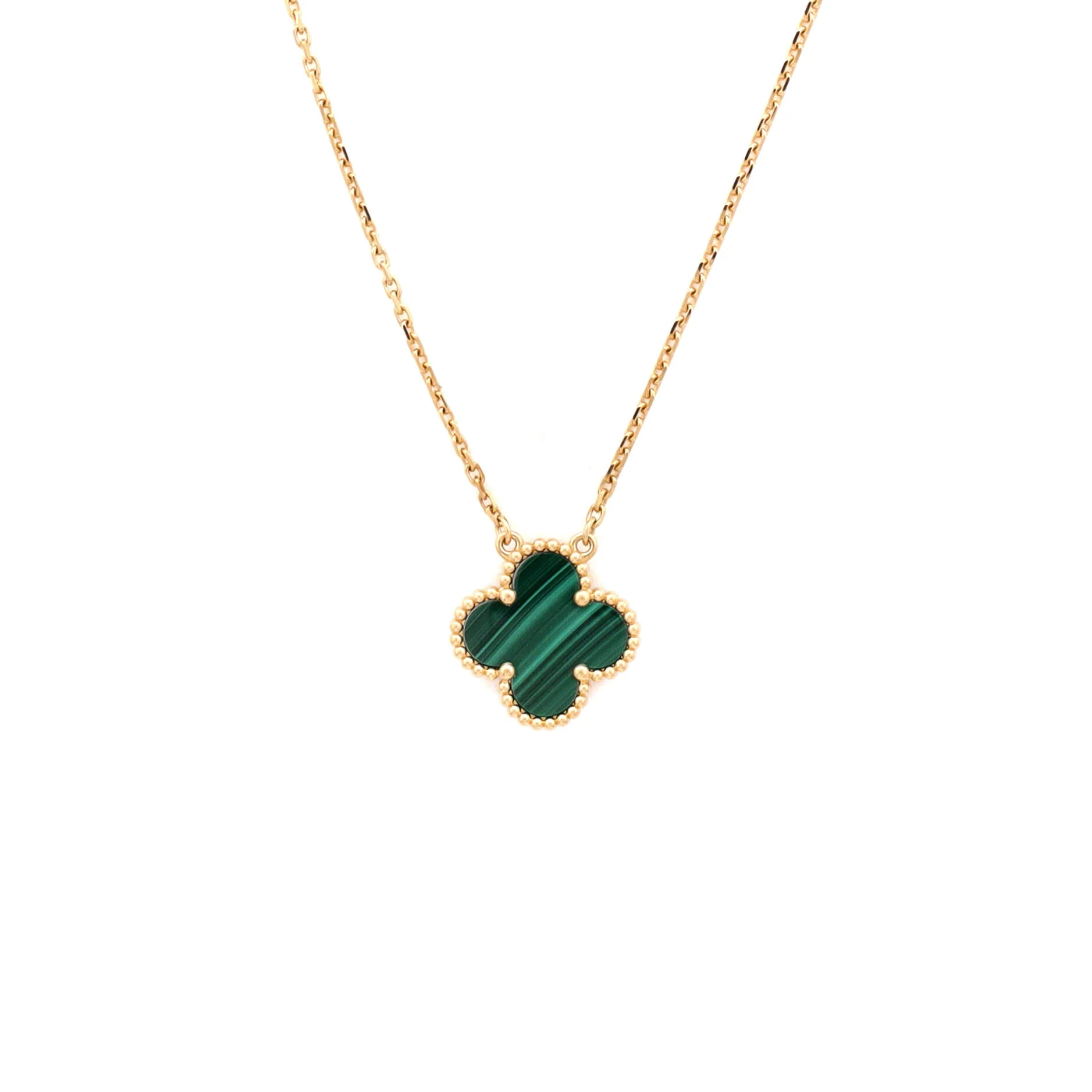 Vintage Alhambra Pendant Necklace 18K Yellow Gold and Malachite