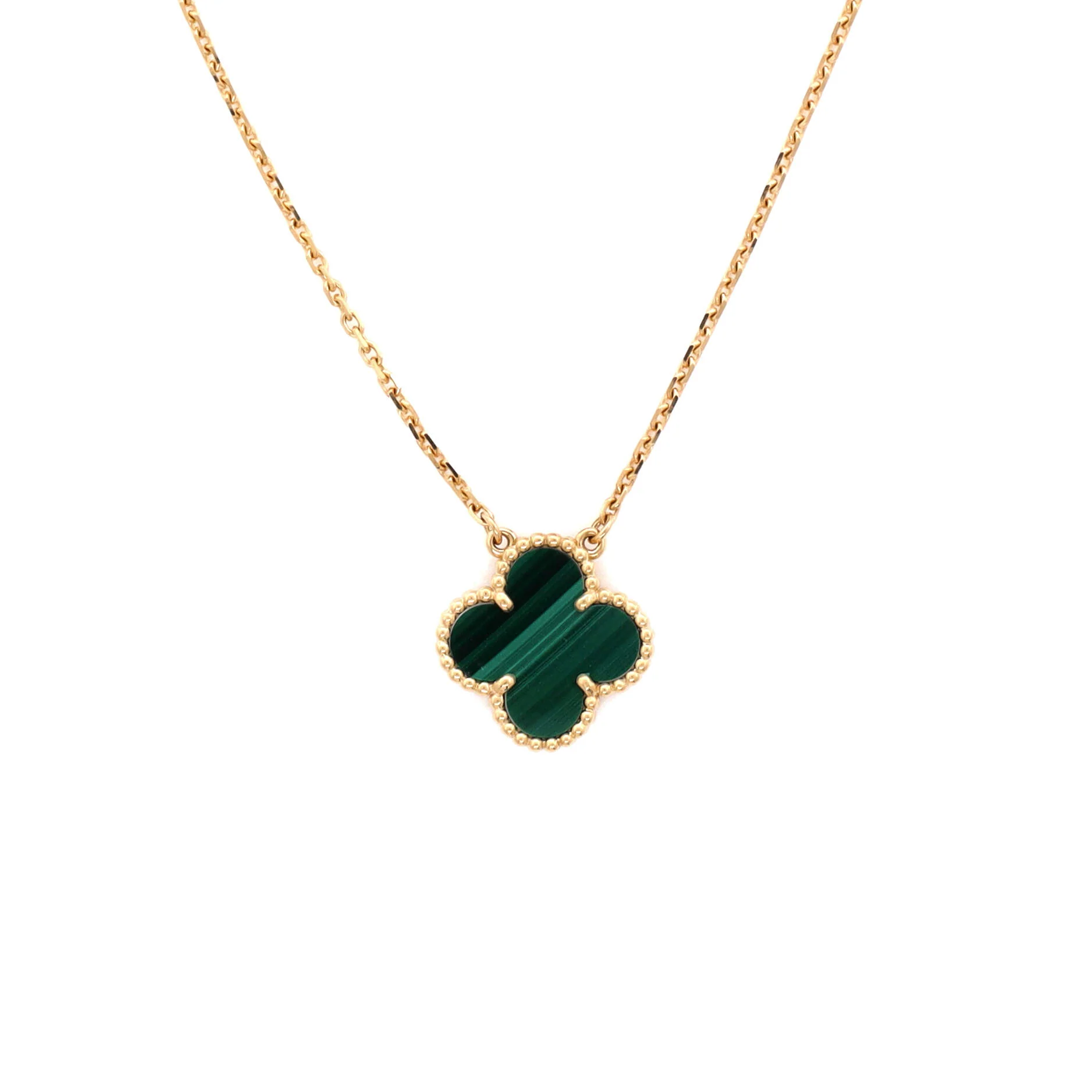Vintage Alhambra Pendant Necklace 18K Yellow Gold and Malachite