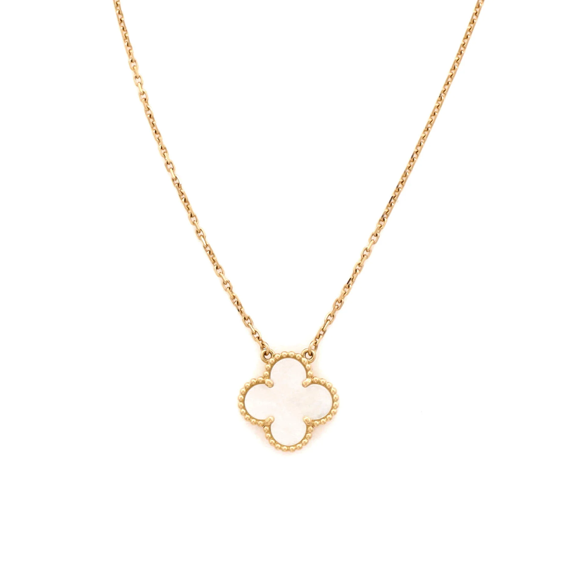Vintage Alhambra Pendant Necklace 18K Yellow Gold and Mother of Pearl